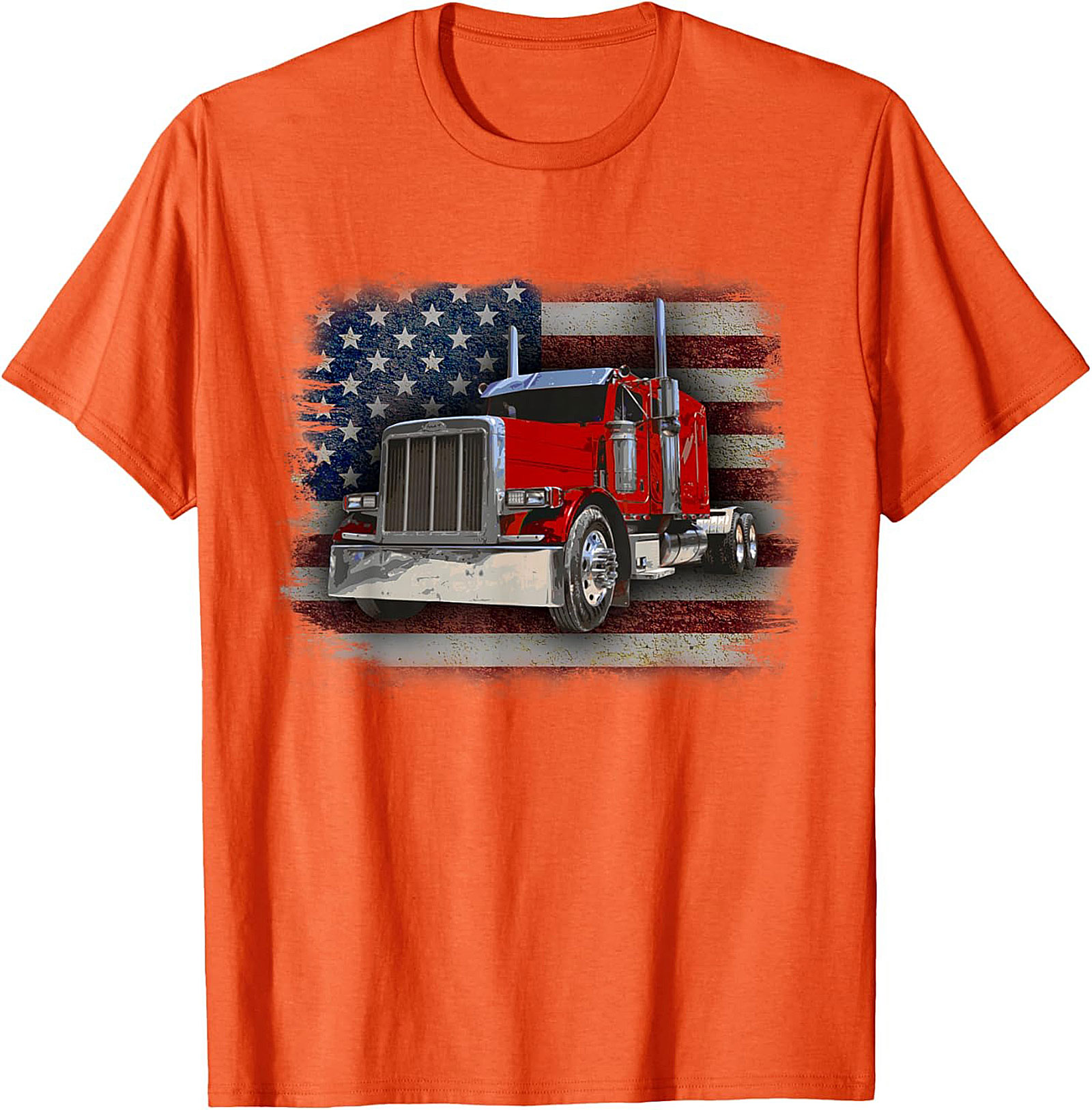 American Trucker Graphic Tee | Vintage Flag Semi Truck Shirt