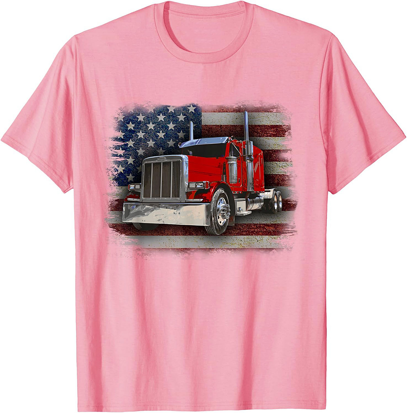 American Trucker Graphic Tee | Vintage Flag Semi Truck Shirt