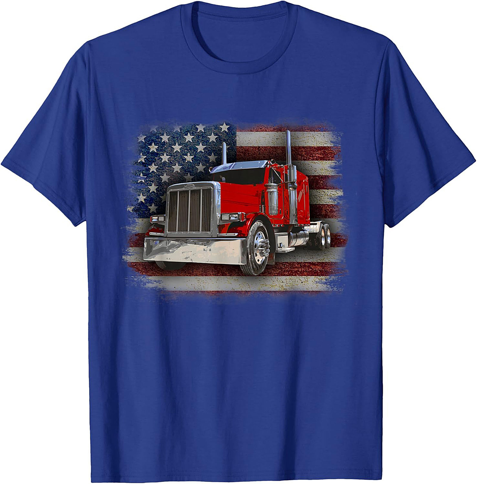 American Trucker Graphic Tee | Vintage Flag Semi Truck Shirt