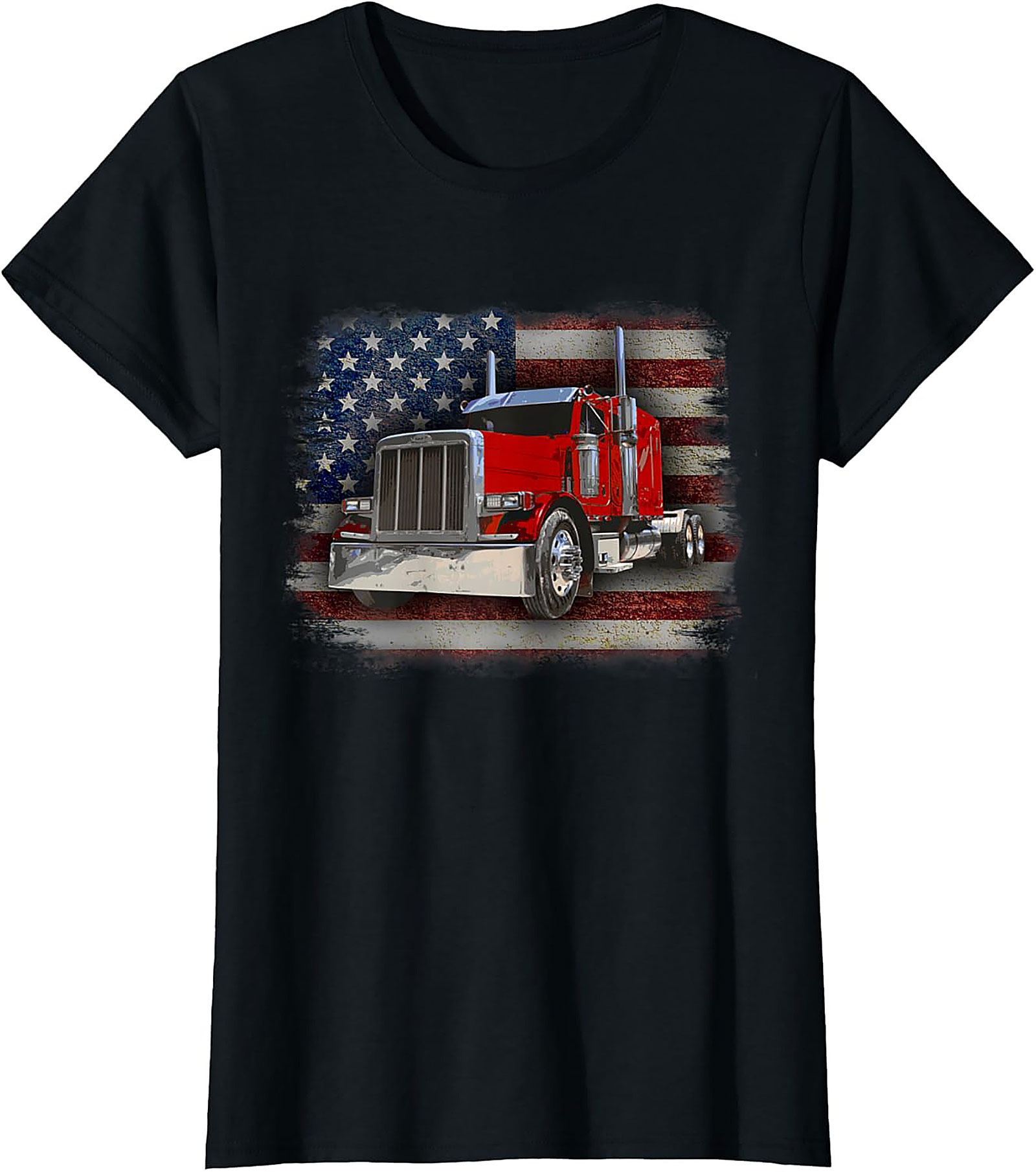 American Trucker Graphic Tee | Vintage Flag Semi Truck Shirt