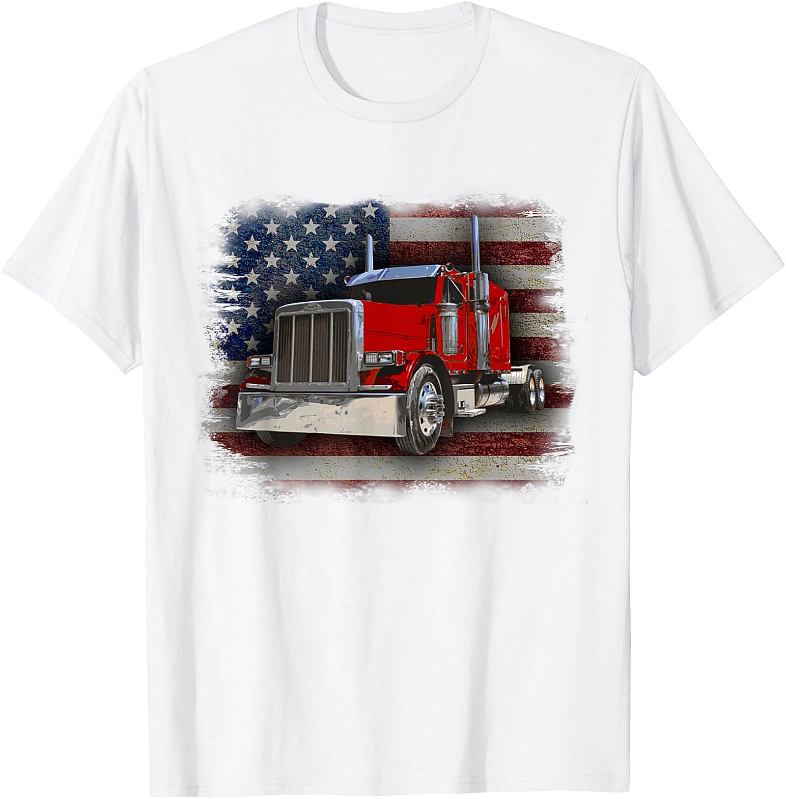 American Trucker Graphic Tee | Vintage Flag Semi Truck Shirt