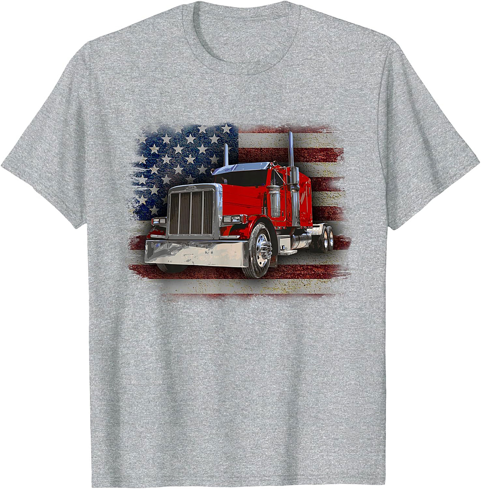 American Trucker Graphic Tee | Vintage Flag Semi Truck Shirt