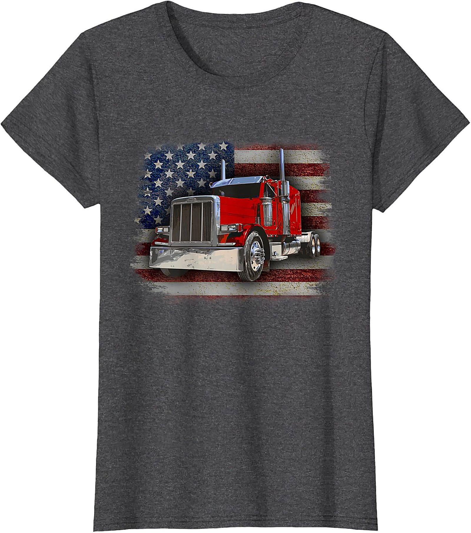 American Trucker Graphic Tee | Vintage Flag Semi Truck Shirt