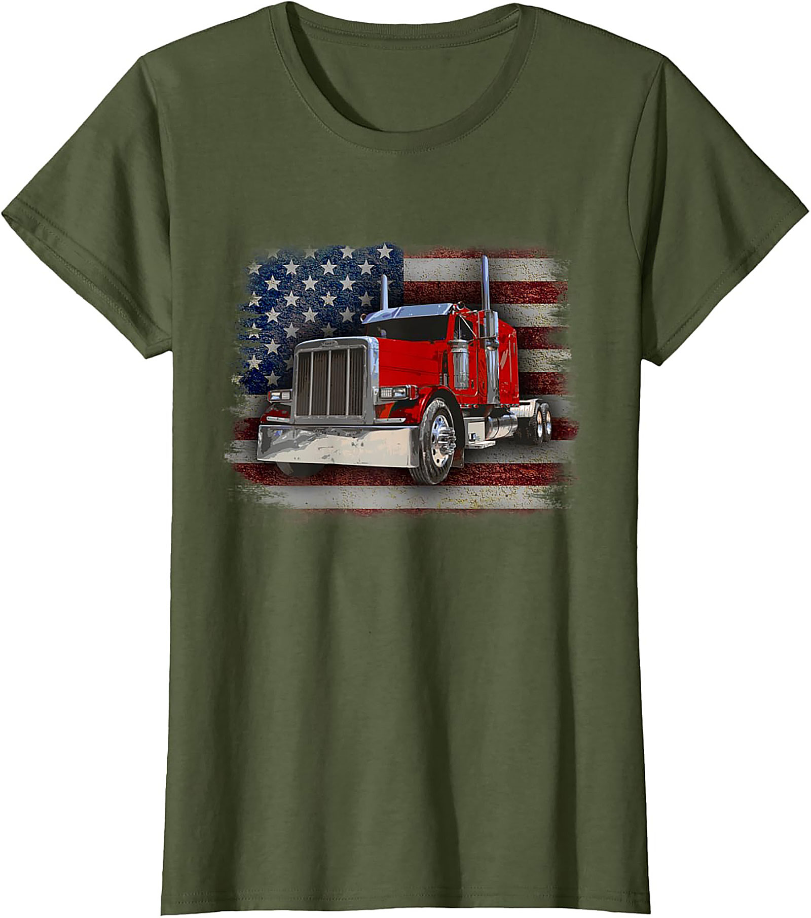 American Trucker Graphic Tee | Vintage Flag Semi Truck Shirt