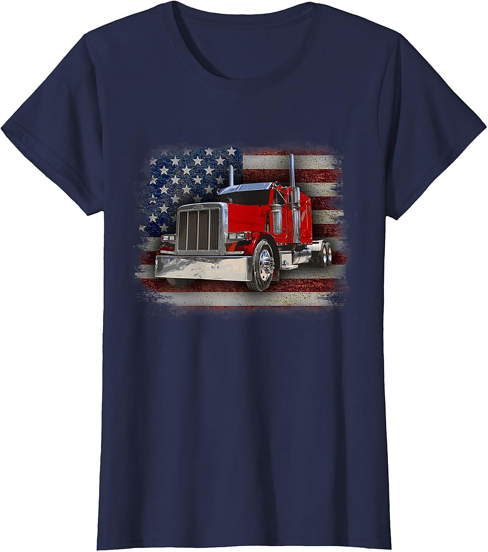 American Trucker Graphic Tee | Vintage Flag Semi Truck Shirt