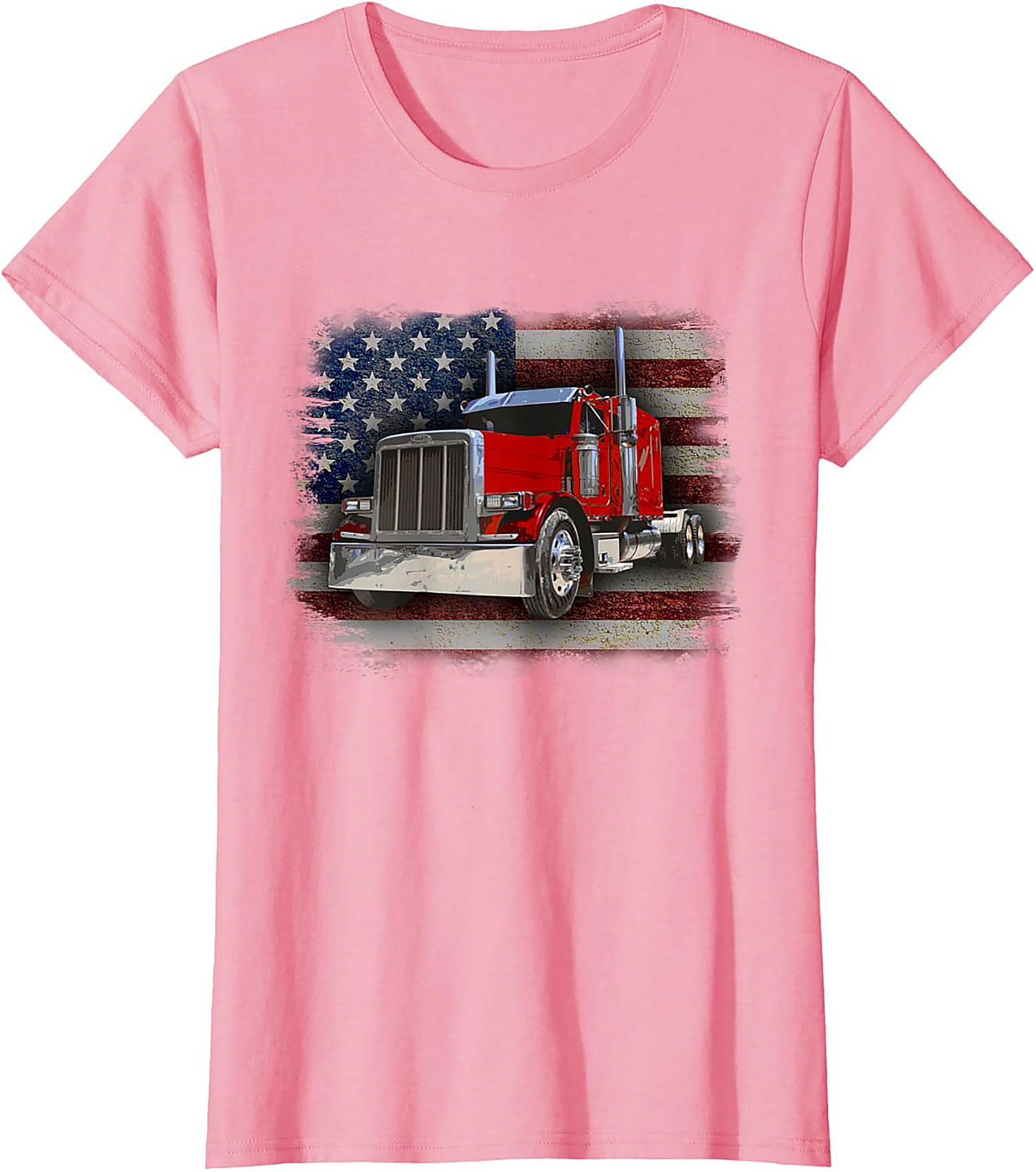 American Trucker Graphic Tee | Vintage Flag Semi Truck Shirt