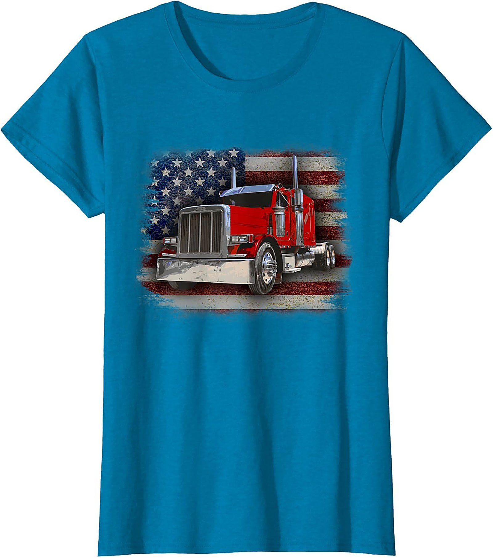 American Trucker Graphic Tee | Vintage Flag Semi Truck Shirt