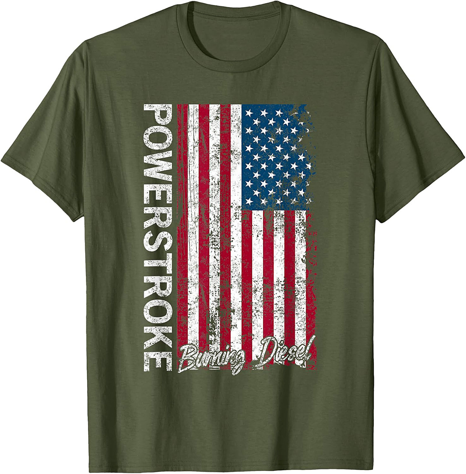 Powerstroke Burning Diesel T-Shirt - Distressed American Flag Graphic Tee