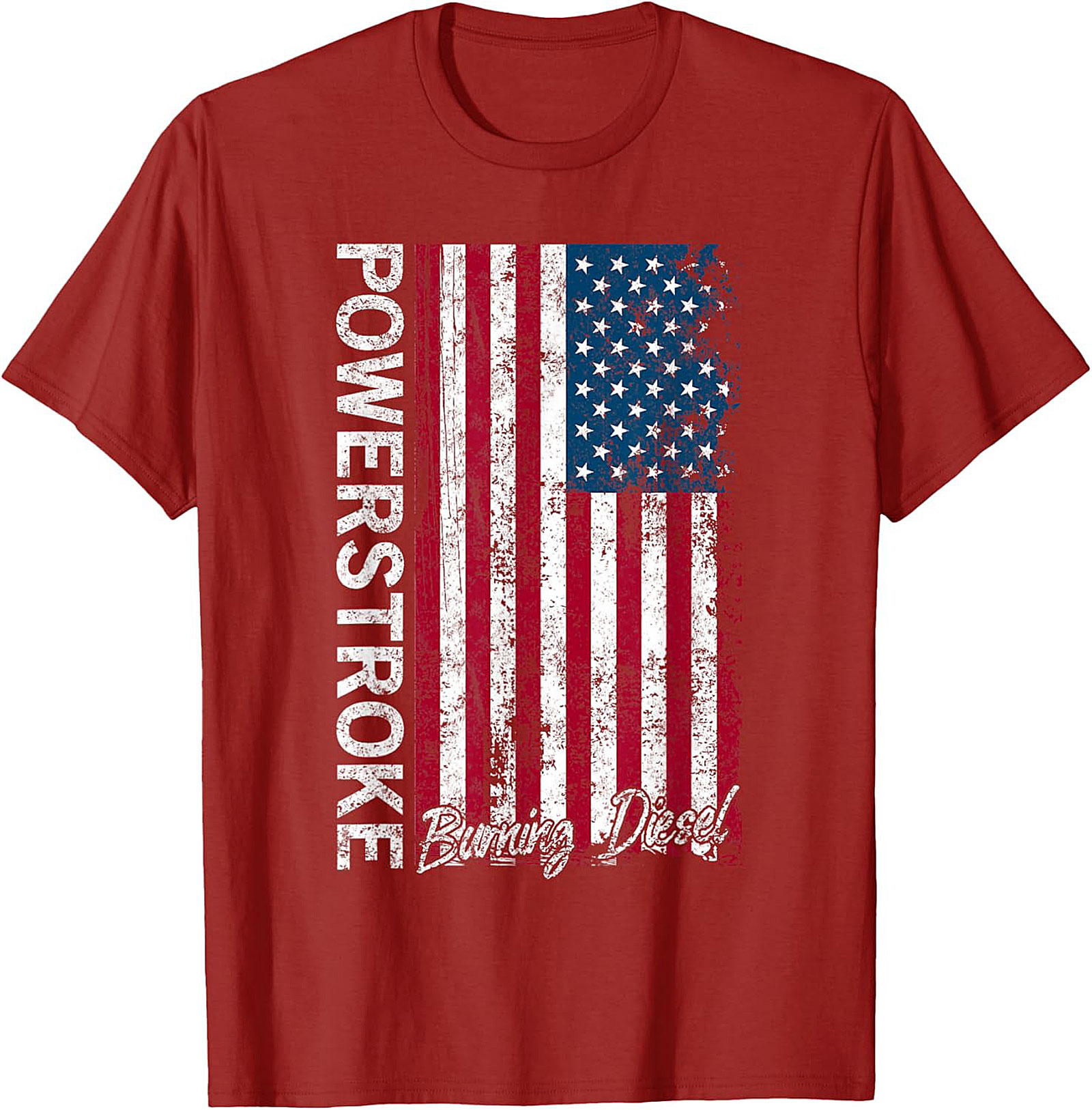 Powerstroke Burning Diesel T-Shirt - Distressed American Flag Graphic Tee
