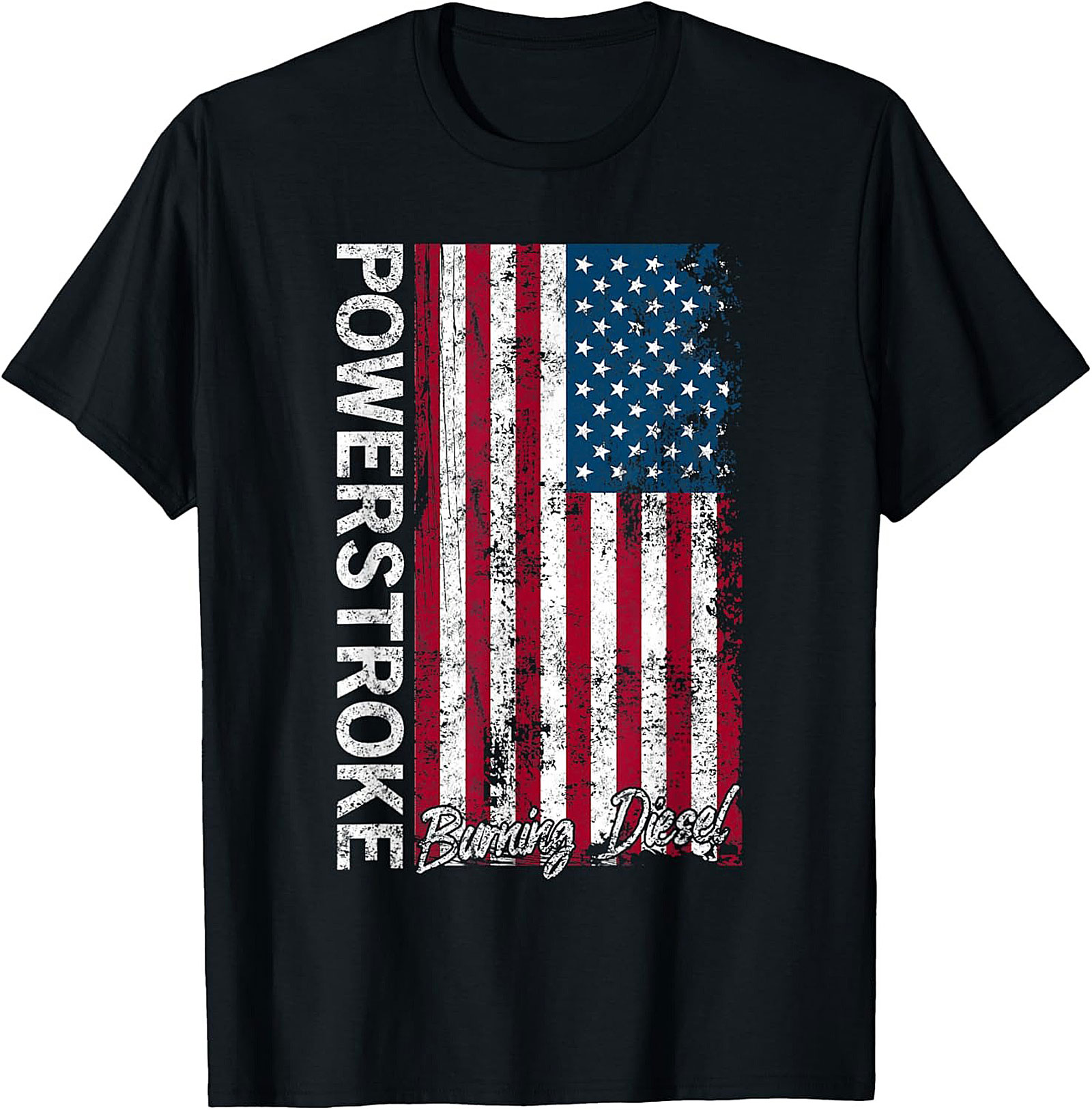 Powerstroke Burning Diesel T-Shirt - Distressed American Flag Graphic Tee