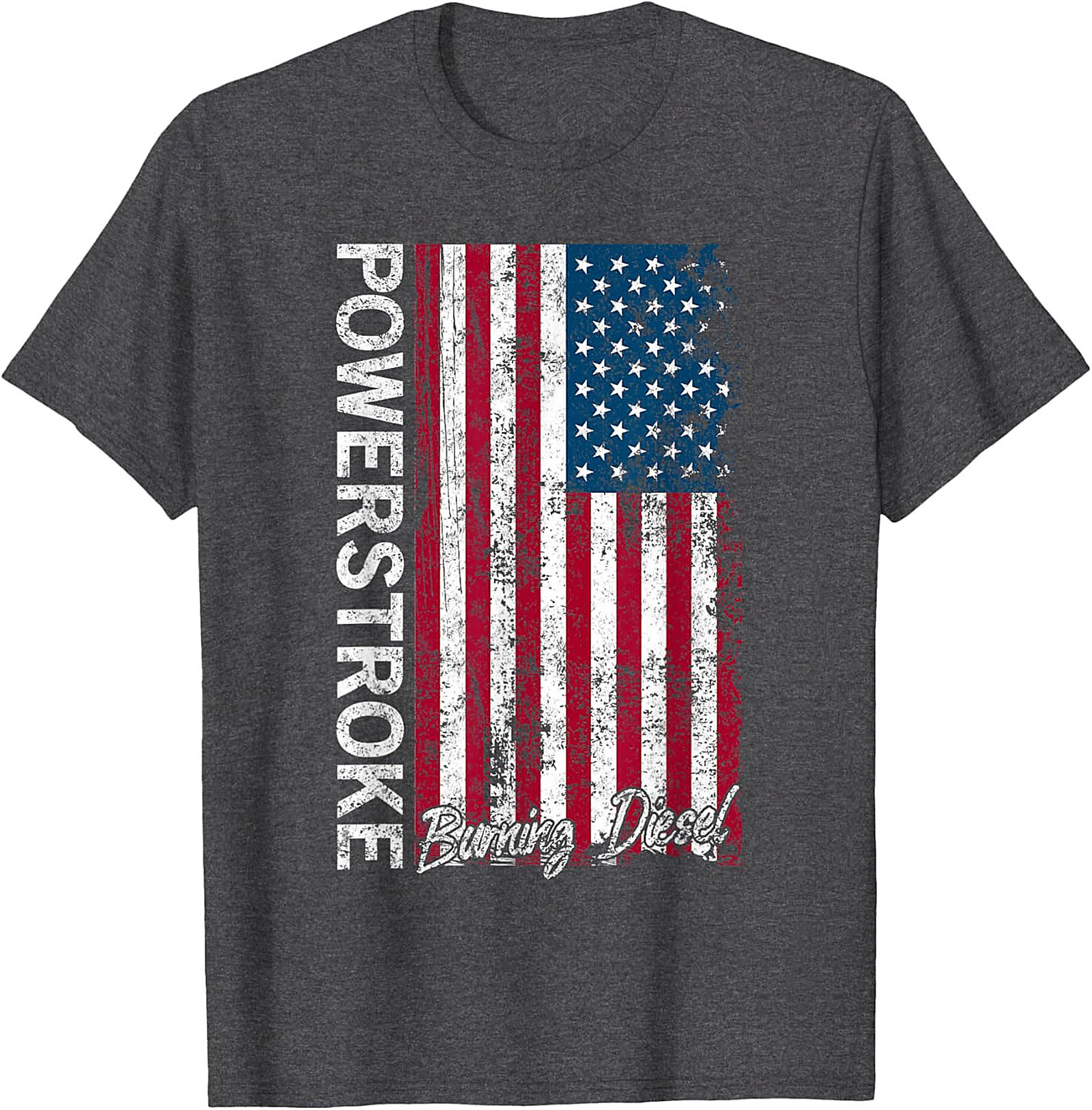 Powerstroke Burning Diesel T-Shirt - Distressed American Flag Graphic Tee