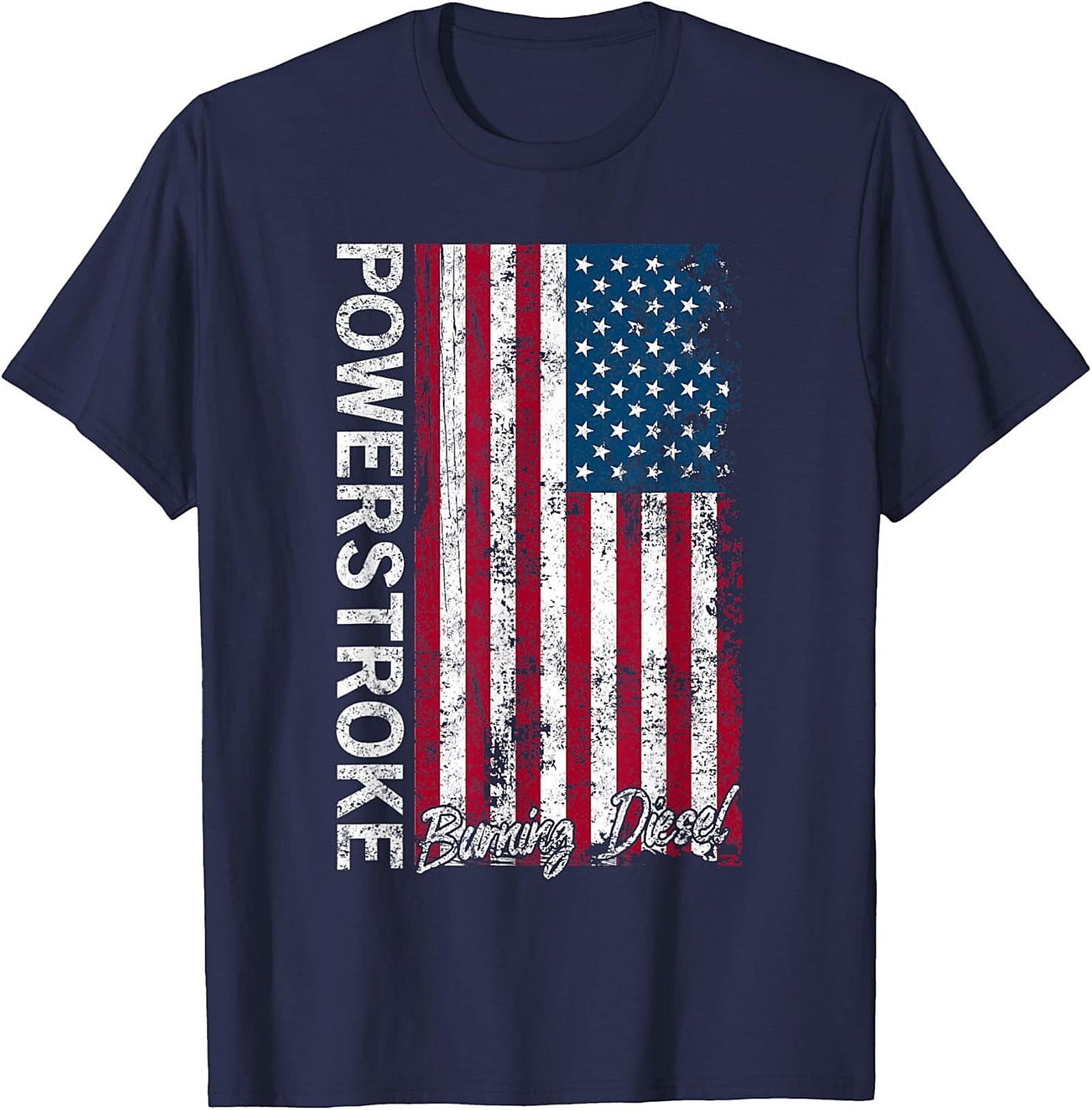 Powerstroke Burning Diesel T-Shirt - Distressed American Flag Graphic Tee