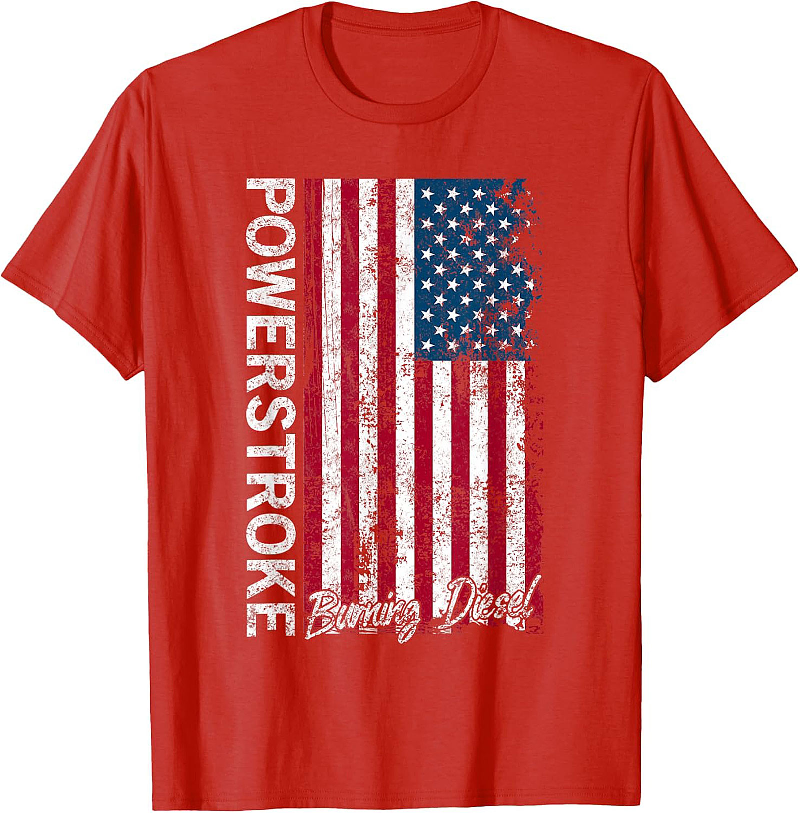 Powerstroke Burning Diesel T-Shirt - Distressed American Flag Graphic Tee