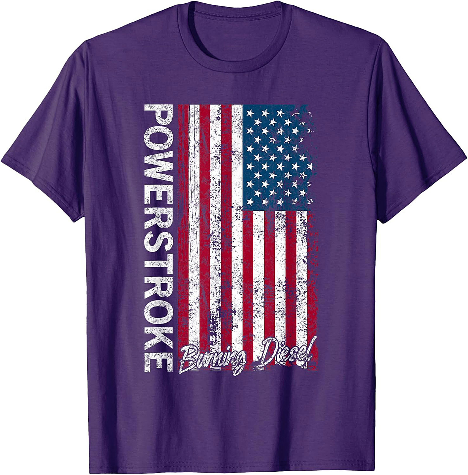 Powerstroke Burning Diesel T-Shirt - Distressed American Flag Graphic Tee