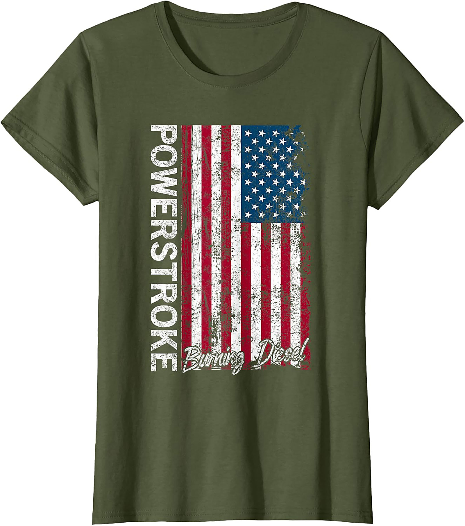 Powerstroke Burning Diesel T-Shirt - Distressed American Flag Graphic Tee