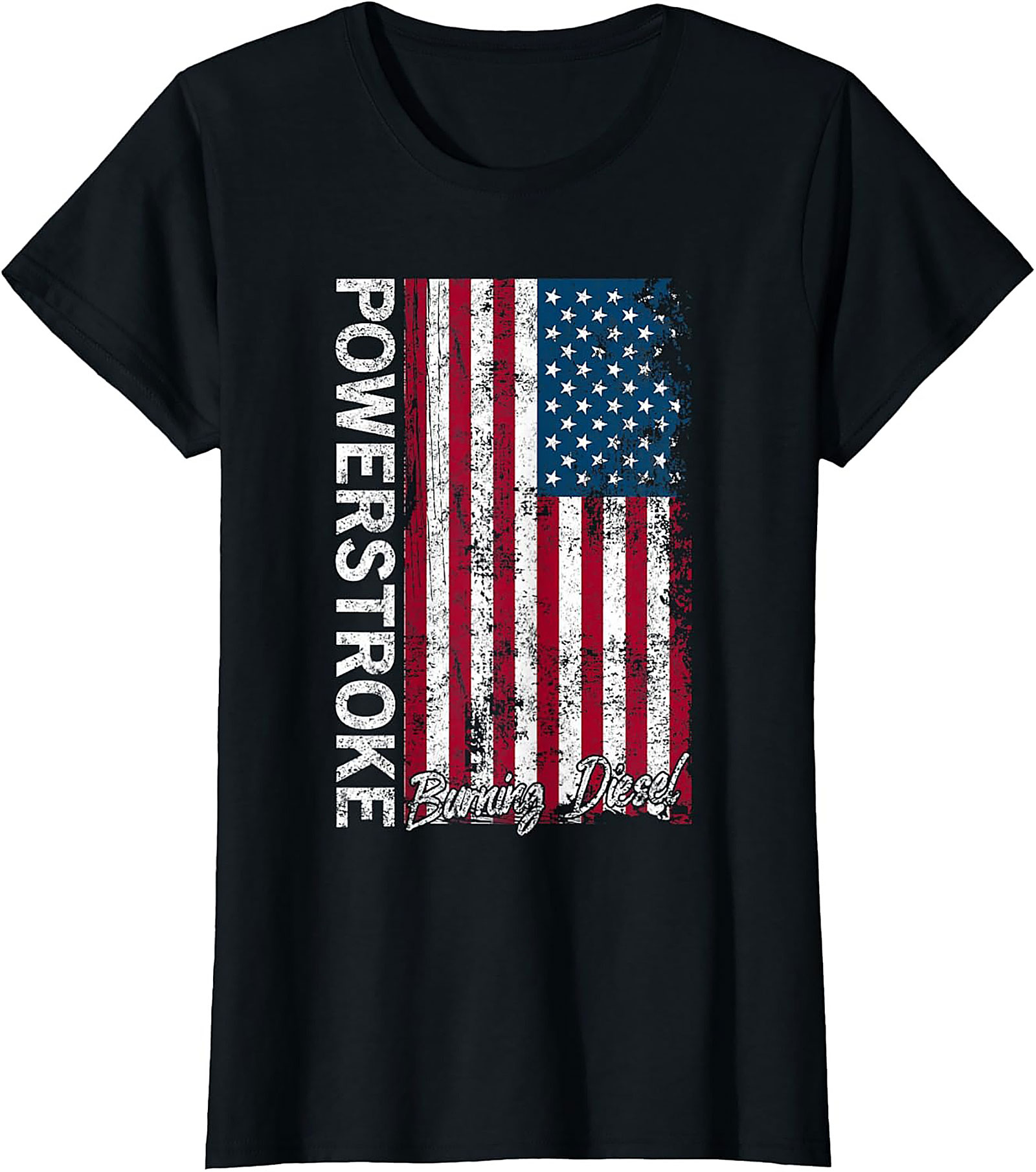 Powerstroke Burning Diesel T-Shirt - Distressed American Flag Graphic Tee