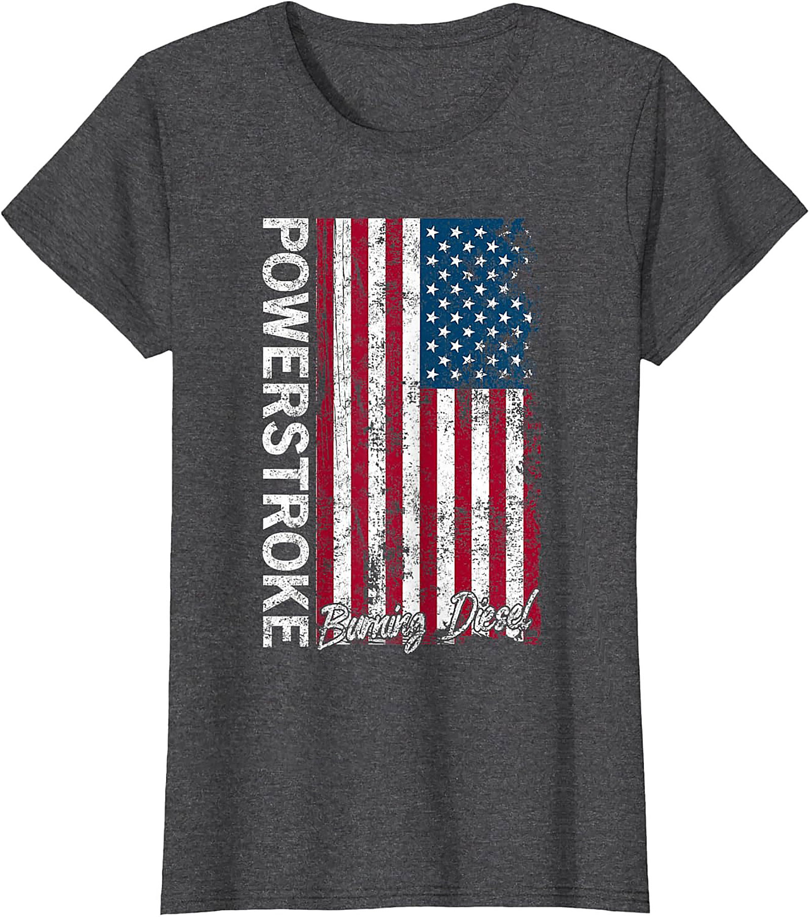 Powerstroke Burning Diesel T-Shirt - Distressed American Flag Graphic Tee