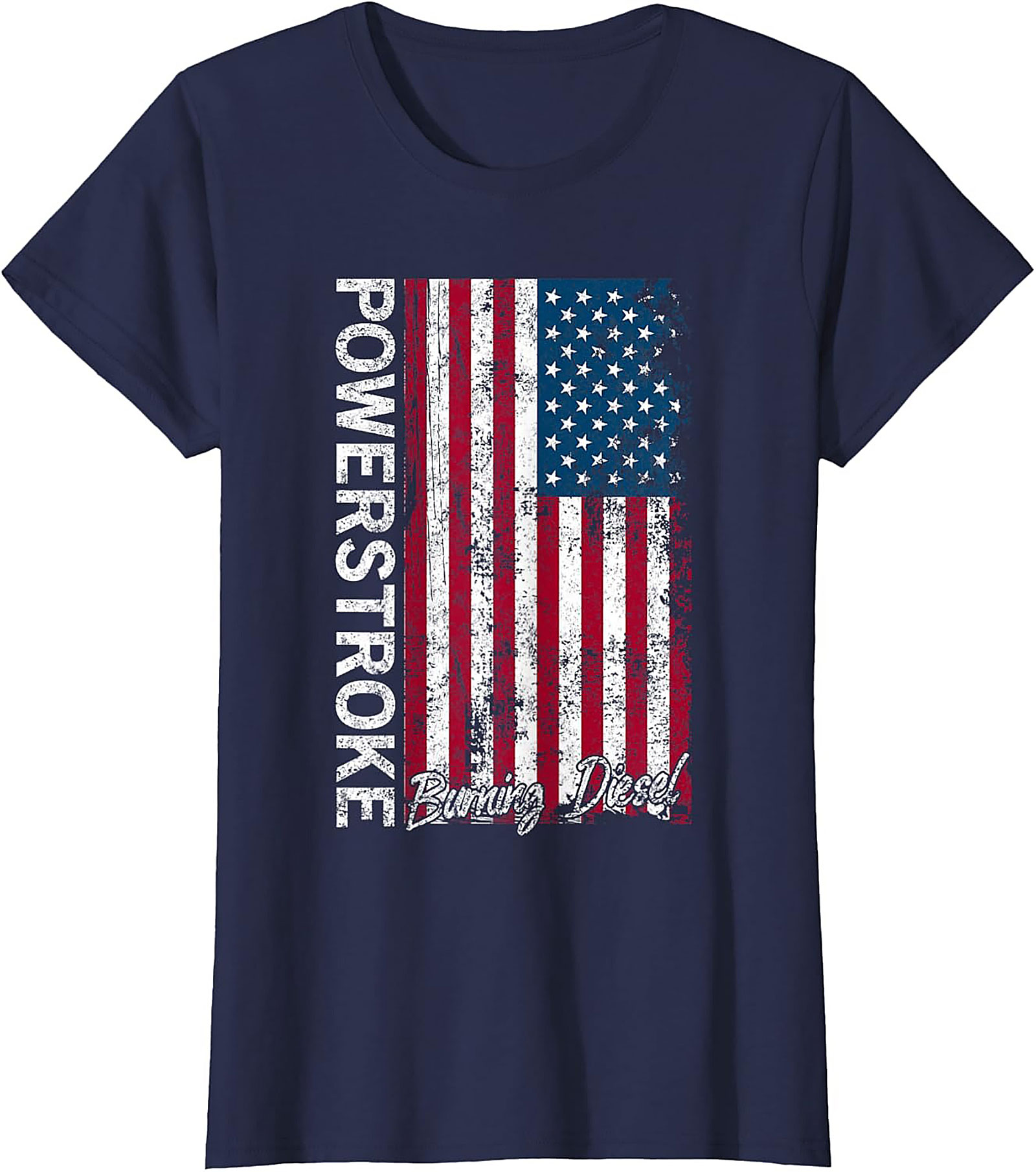 Powerstroke Burning Diesel T-Shirt - Distressed American Flag Graphic Tee