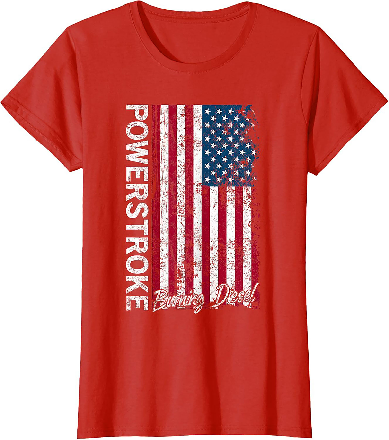 Powerstroke Burning Diesel T-Shirt - Distressed American Flag Graphic Tee