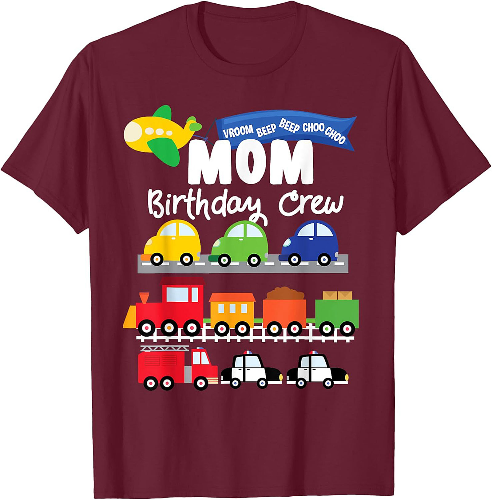 Mom Birthday Crew Graphic Tee – Transportation Vehicles Theme Party Shirt