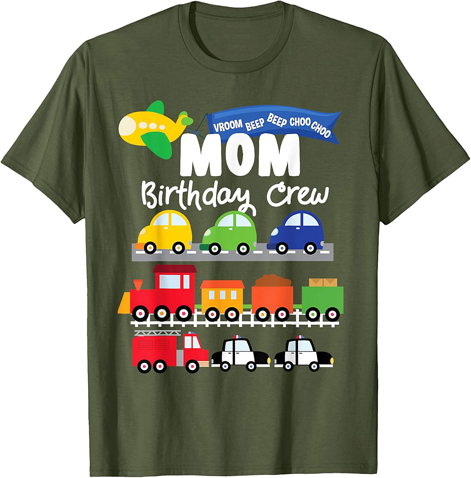 Mom Birthday Crew Graphic Tee – Transportation Vehicles Theme Party Shirt