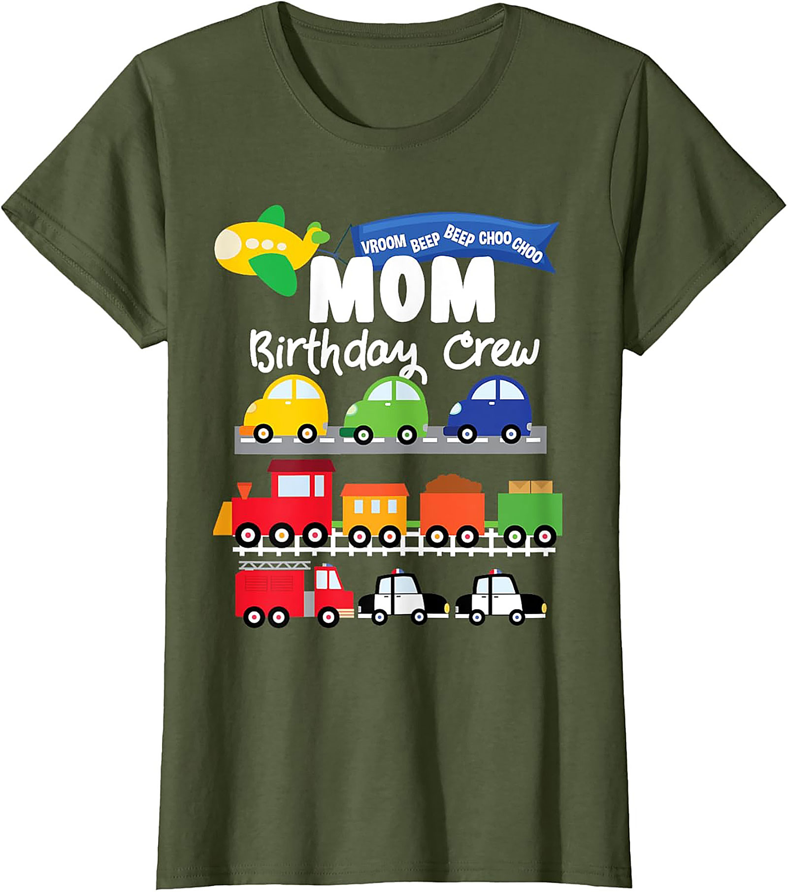 Mom Birthday Crew Graphic Tee – Transportation Vehicles Theme Party Shirt