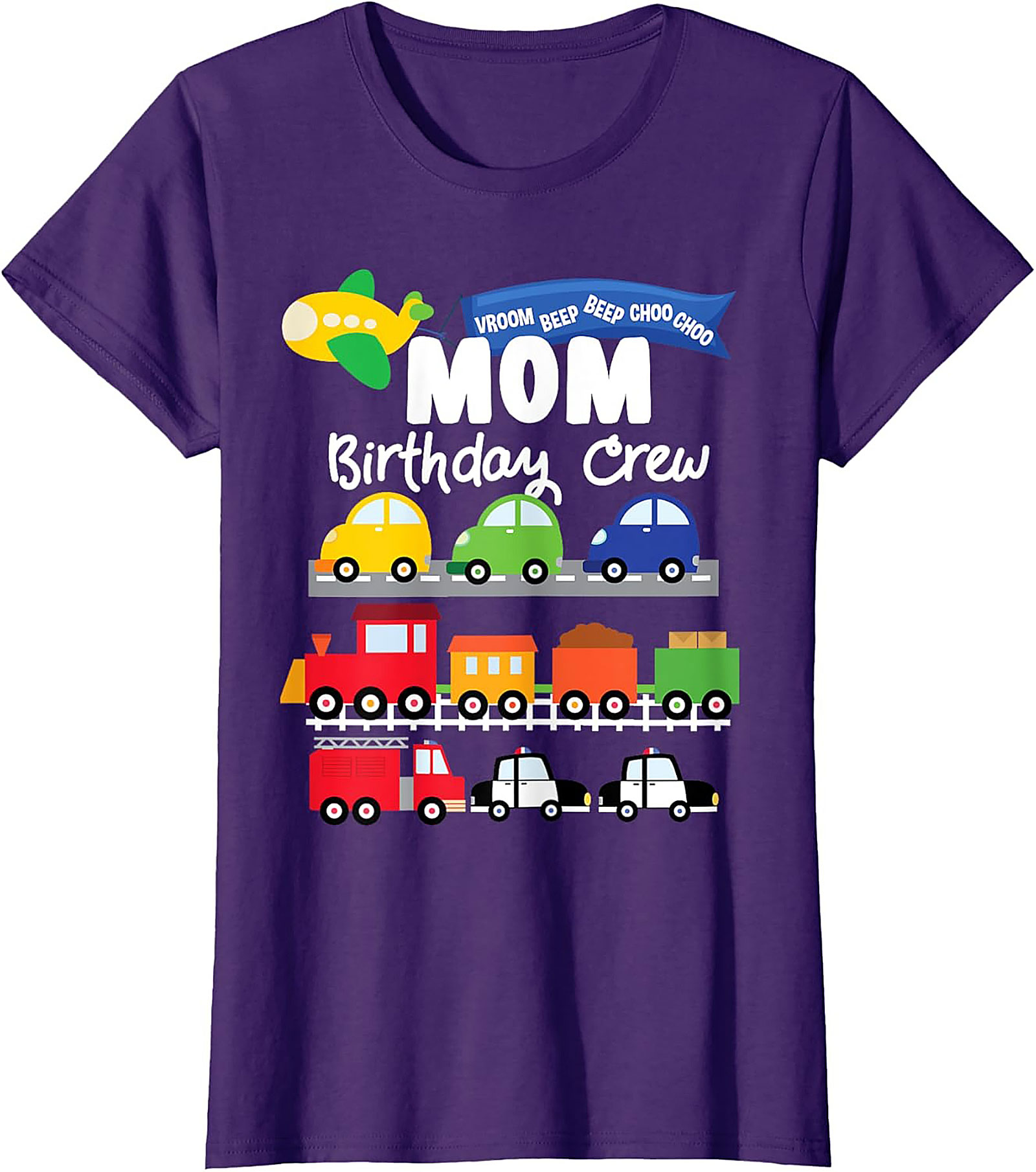 Mom Birthday Crew Graphic Tee – Transportation Vehicles Theme Party Shirt