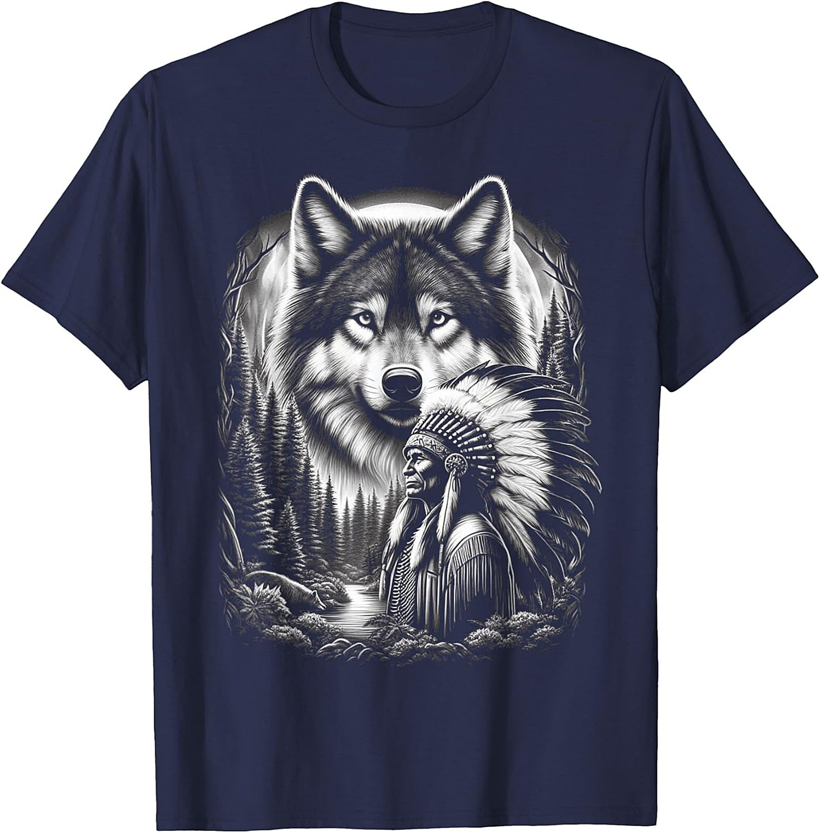 Native American Wolf T-shirt Indigenous Chief Graphic Tee