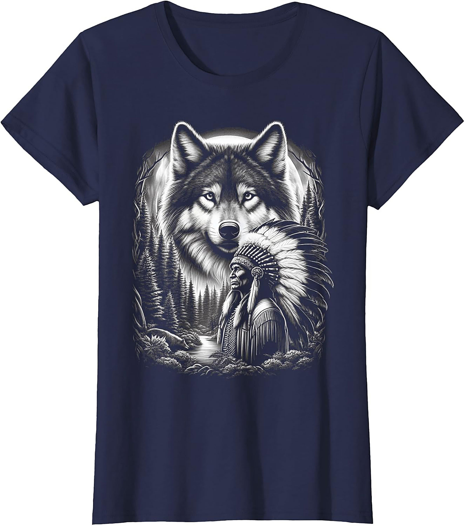 Native American Wolf T-shirt Indigenous Chief Graphic Tee