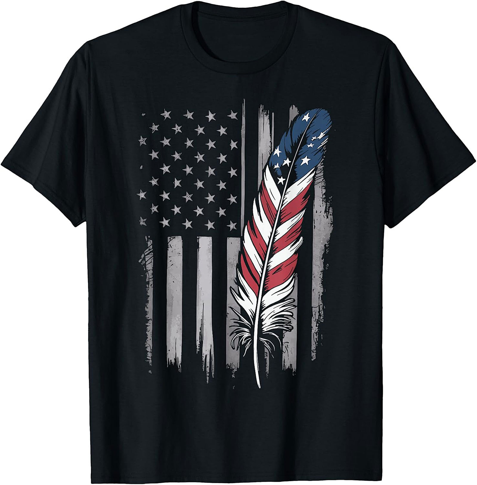 American Flag Feather T-Shirt Distressed Patriotic Tee
