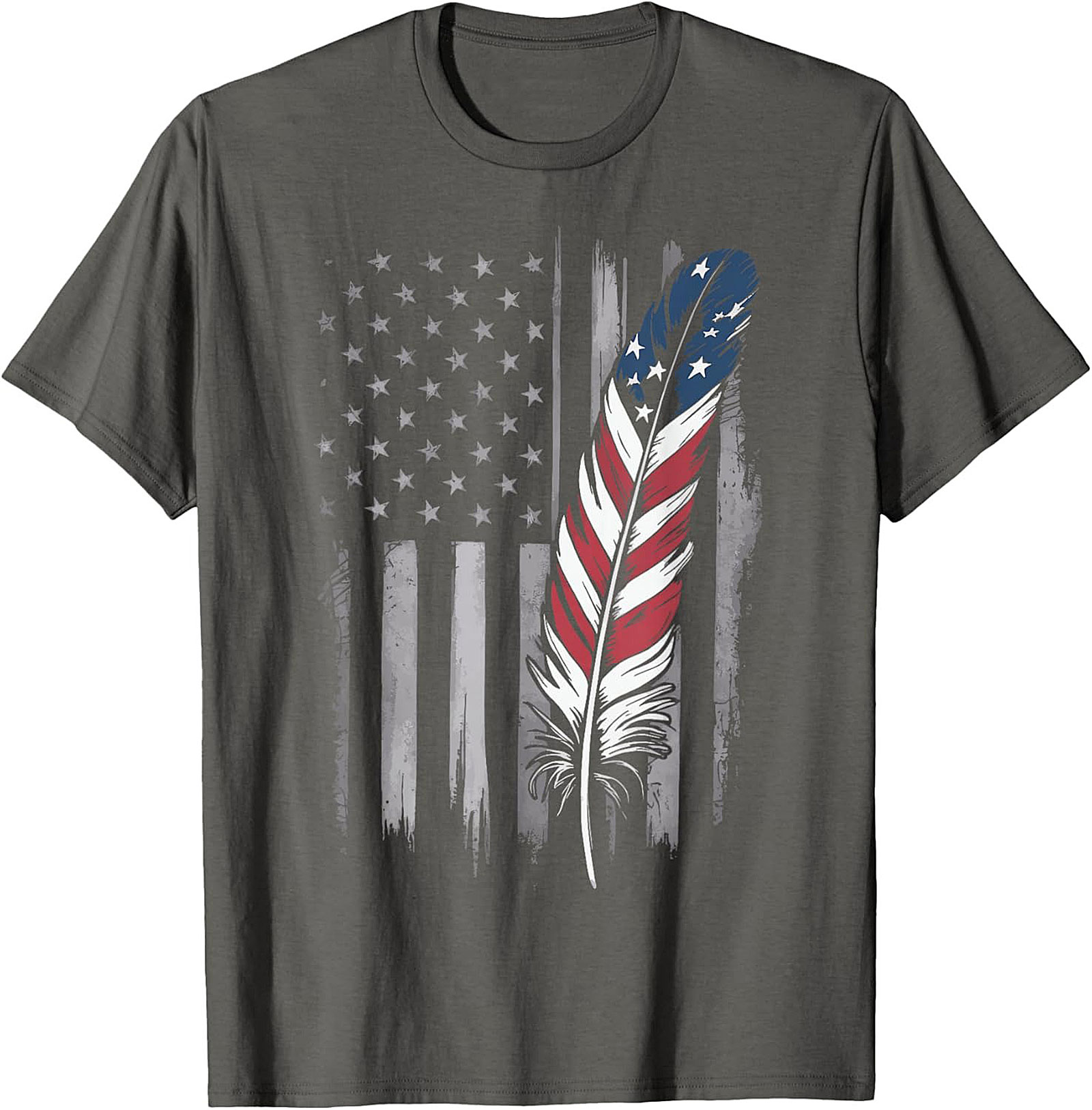 American Flag Feather T-Shirt Distressed Patriotic Tee