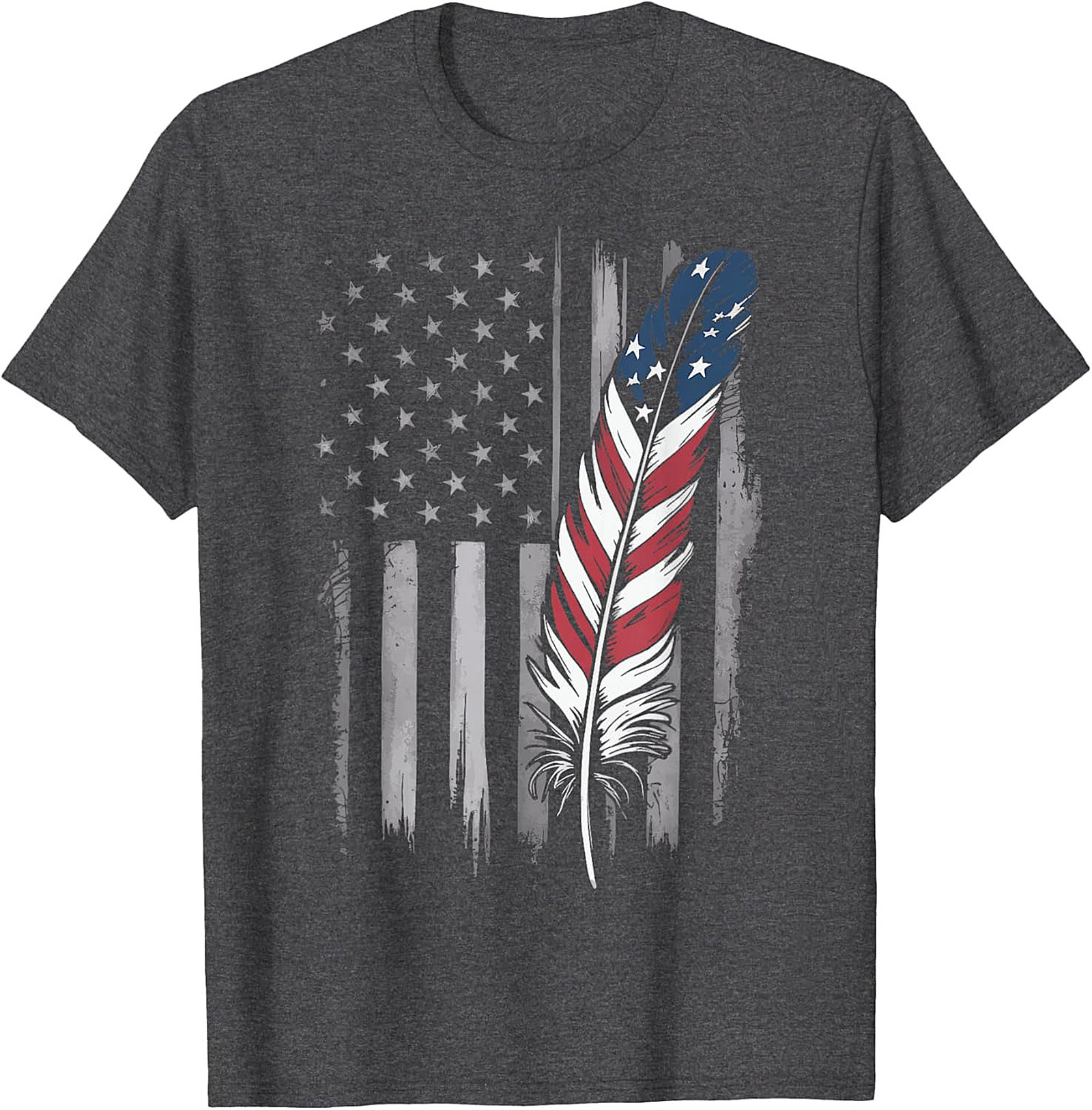 American Flag Feather T-Shirt Distressed Patriotic Tee