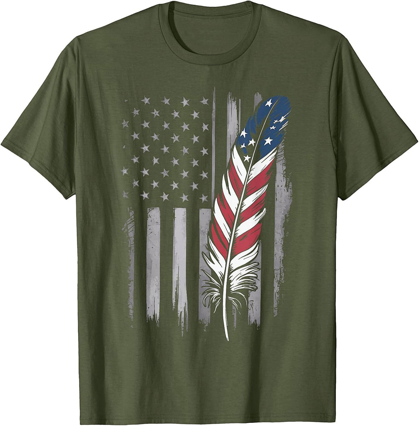 American Flag Feather T-Shirt Distressed Patriotic Tee