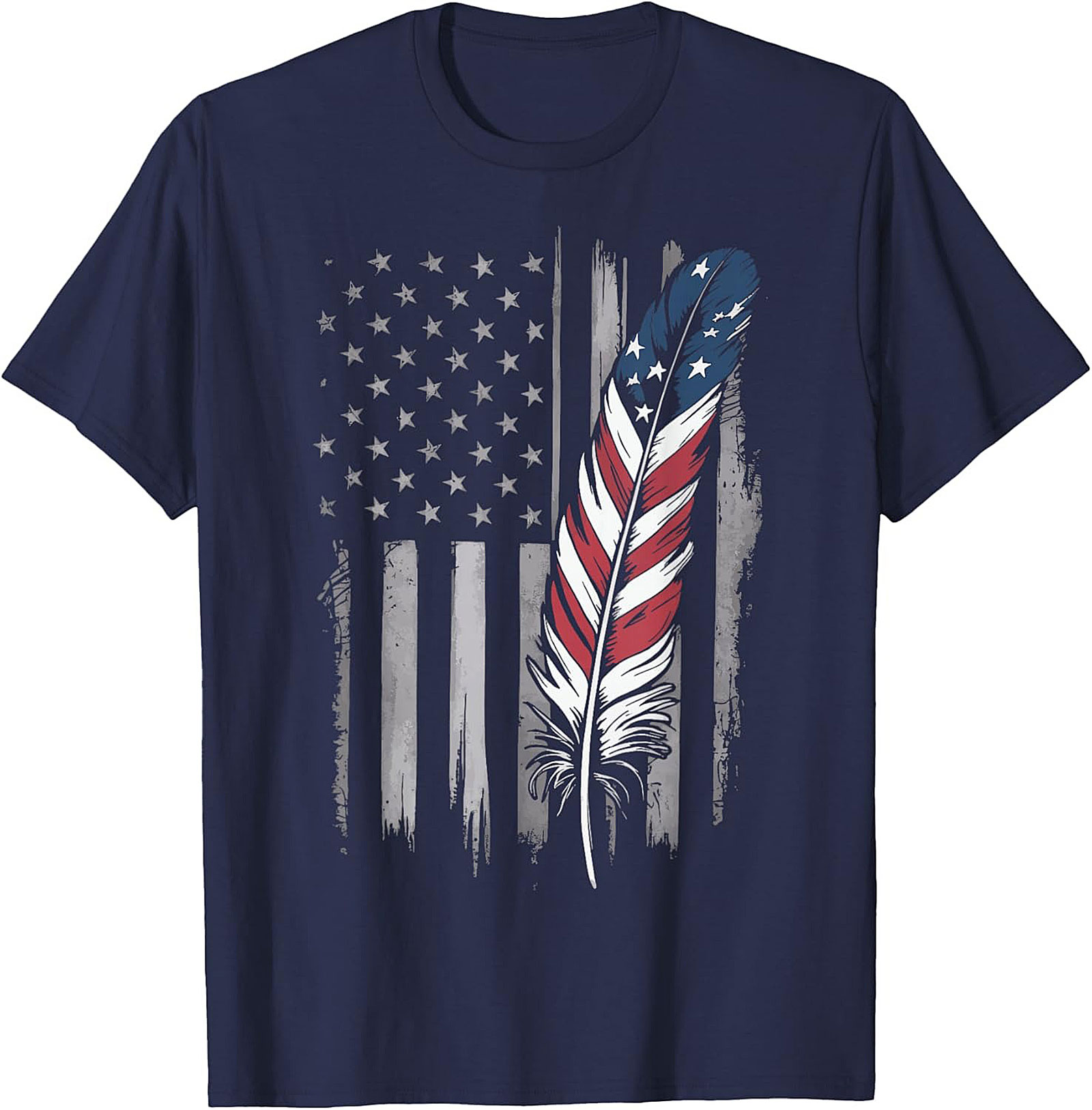 American Flag Feather T-Shirt Distressed Patriotic Tee