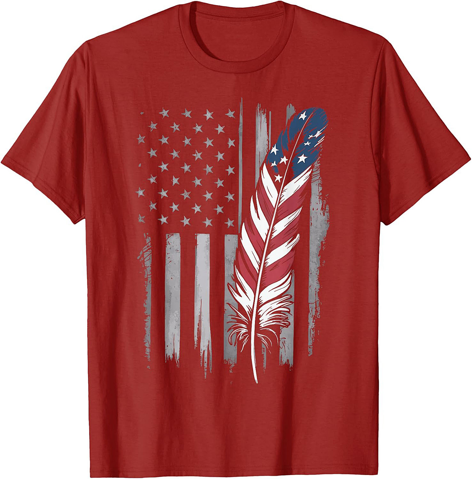 American Flag Feather T-Shirt Distressed Patriotic Tee