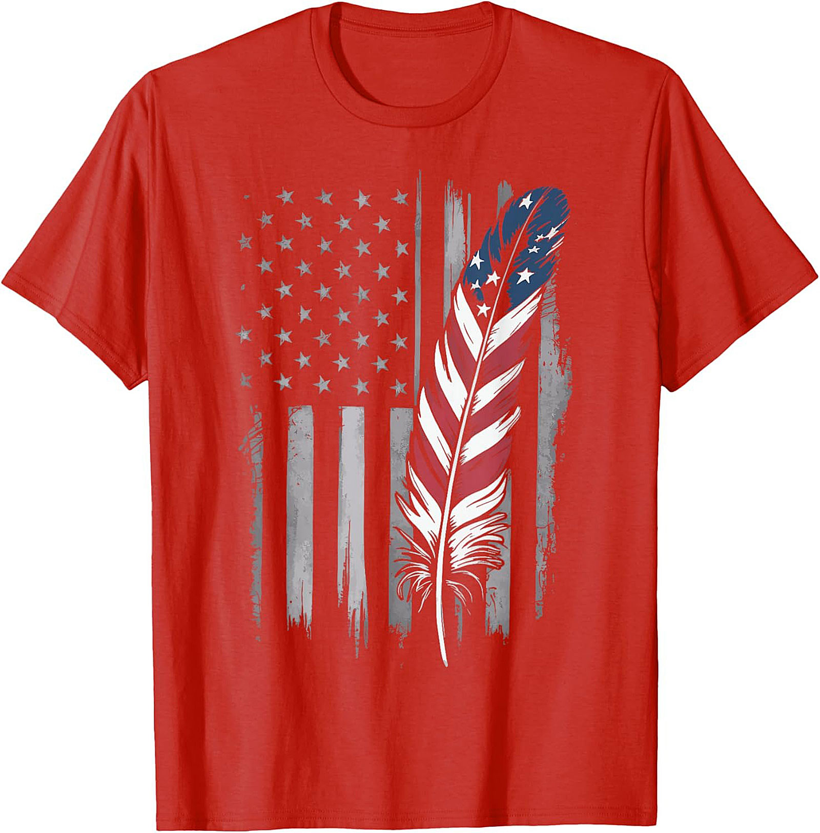 American Flag Feather T-Shirt Distressed Patriotic Tee