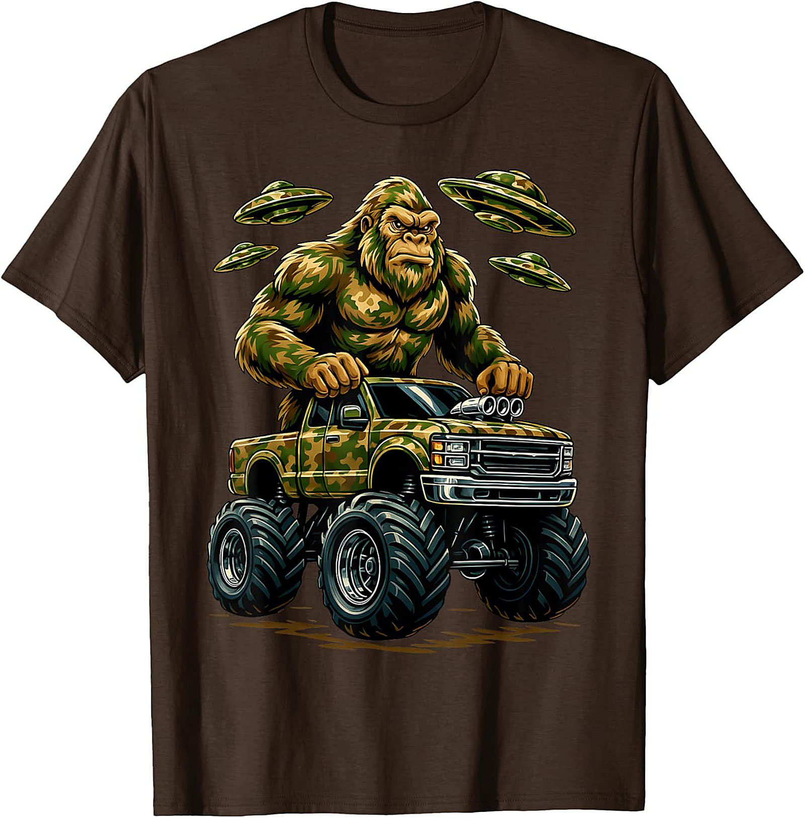 Bigfoot Monster Truck Alien Invasion Graphic Tee | Funny Sasquatch Unisex Tee