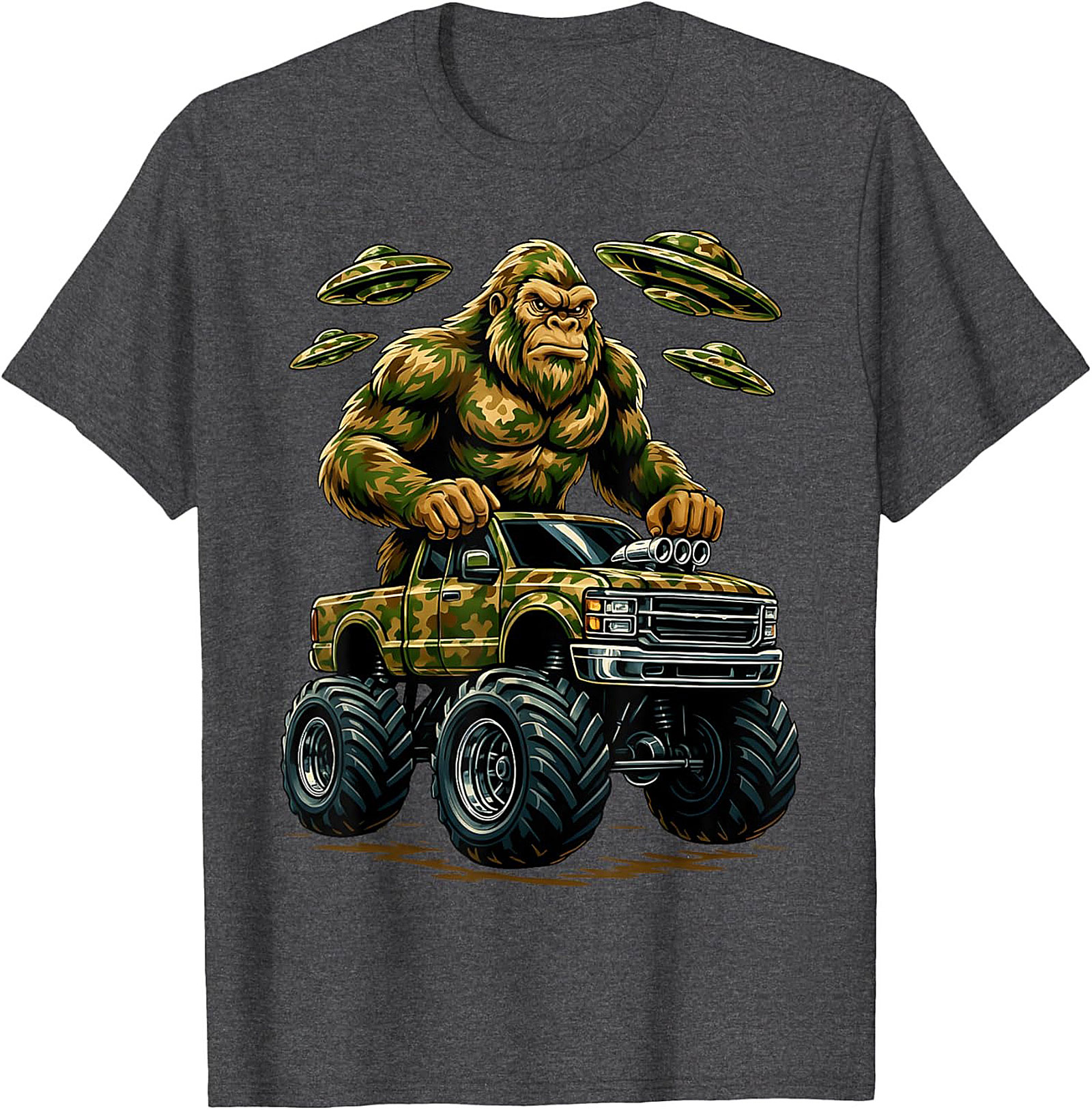 Bigfoot Monster Truck Alien Invasion Graphic Tee | Funny Sasquatch Unisex Tee