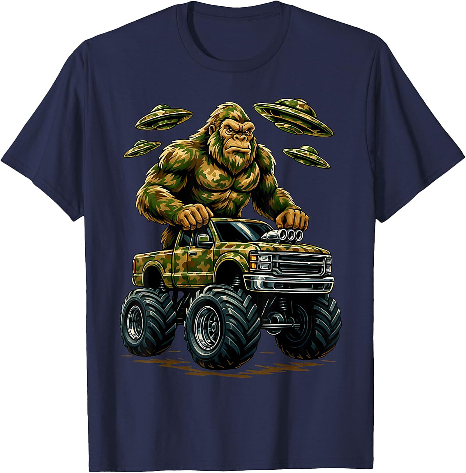 Bigfoot Monster Truck Alien Invasion Graphic Tee | Funny Sasquatch Unisex Tee