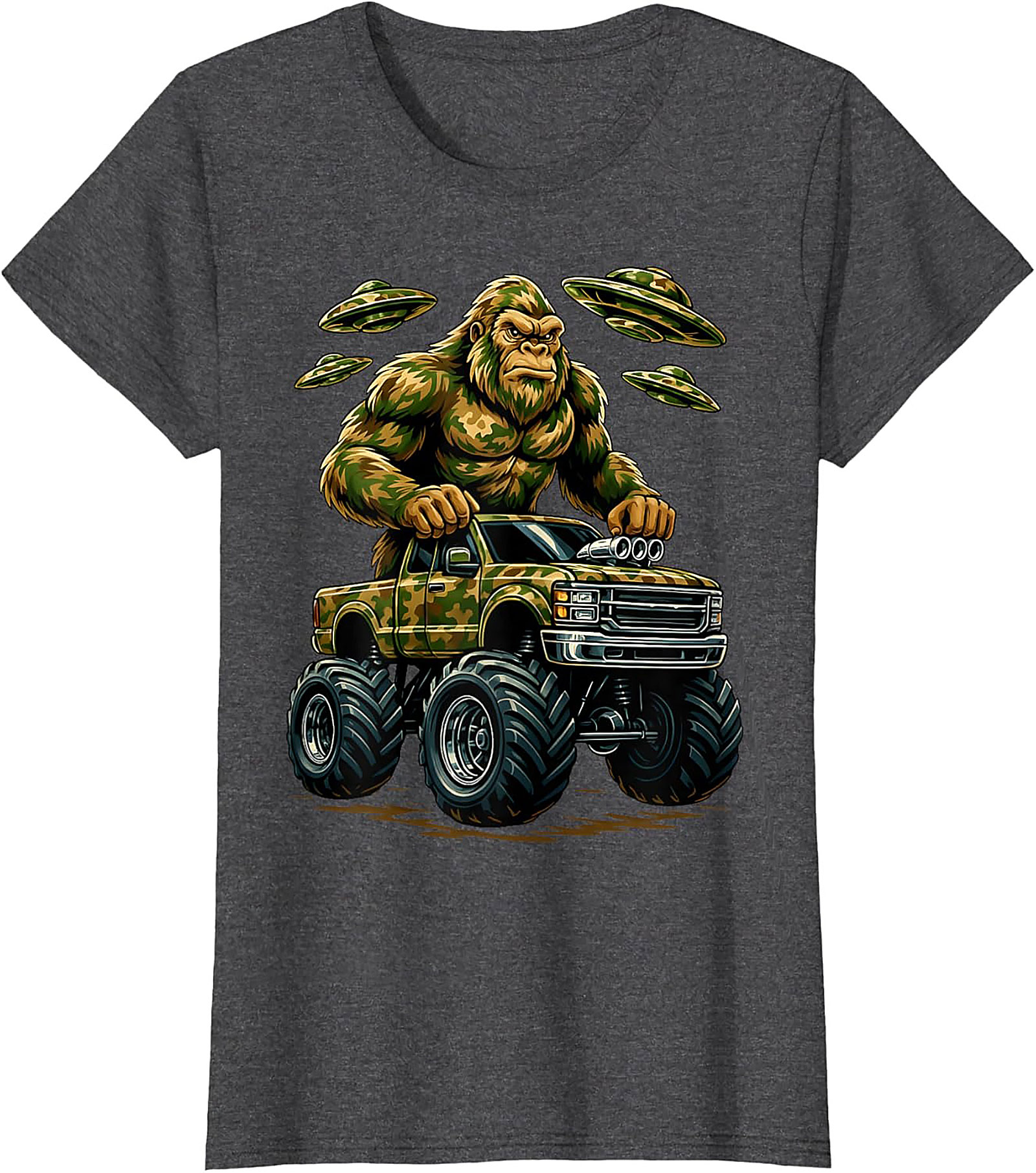 Bigfoot Monster Truck Alien Invasion Graphic Tee | Funny Sasquatch Unisex Tee