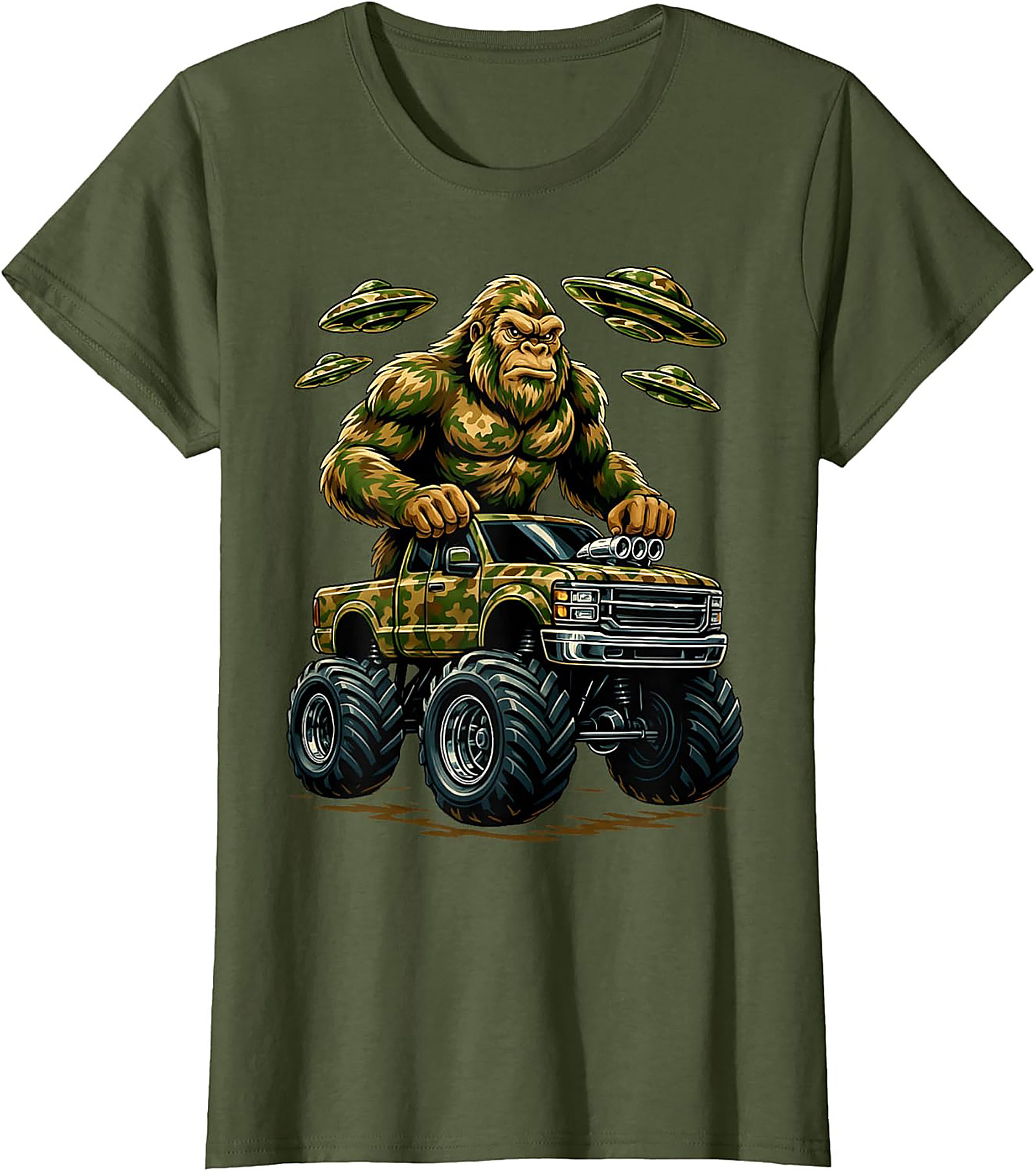 Bigfoot Monster Truck Alien Invasion Graphic Tee | Funny Sasquatch Unisex Tee