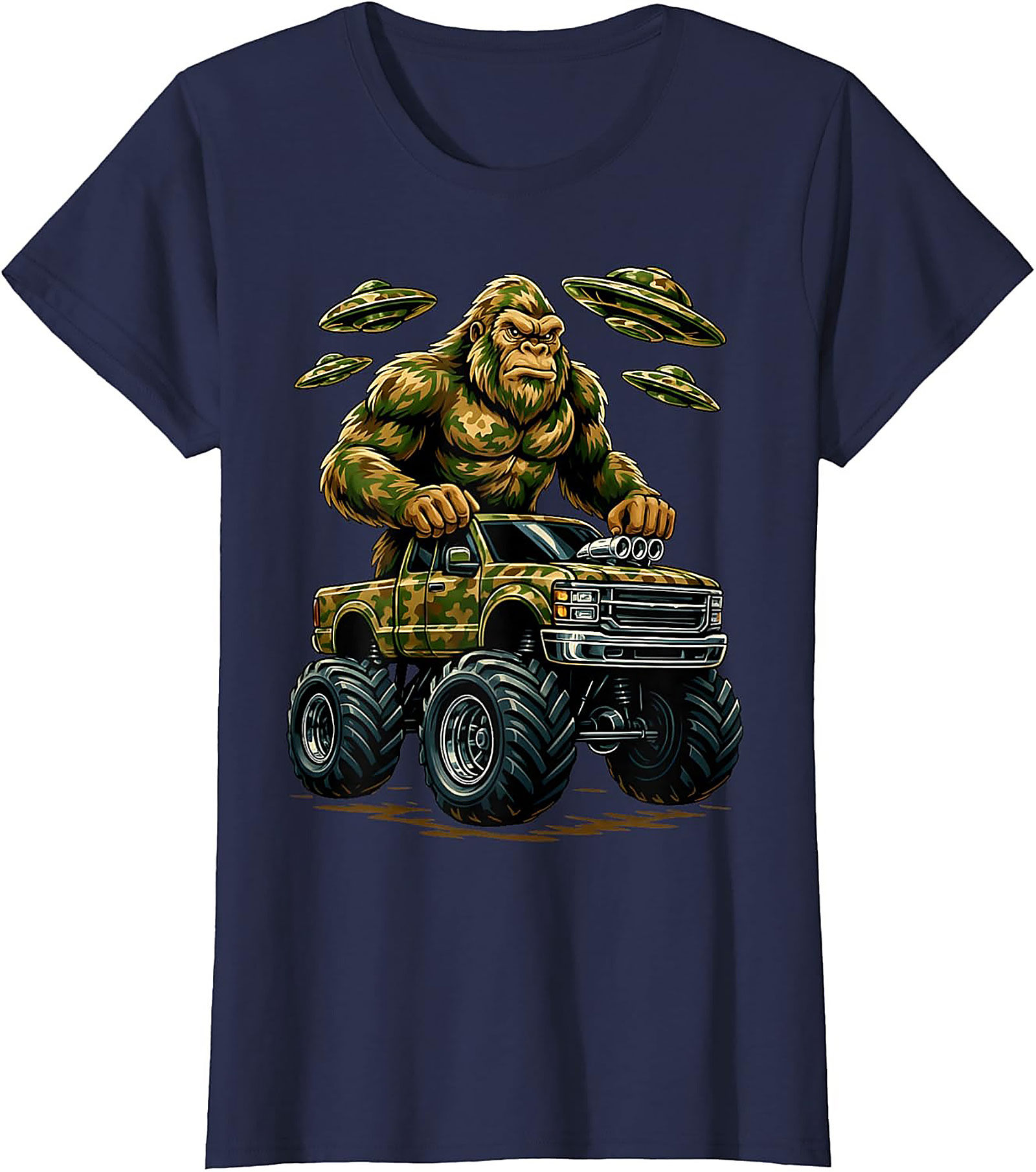 Bigfoot Monster Truck Alien Invasion Graphic Tee | Funny Sasquatch Unisex Tee