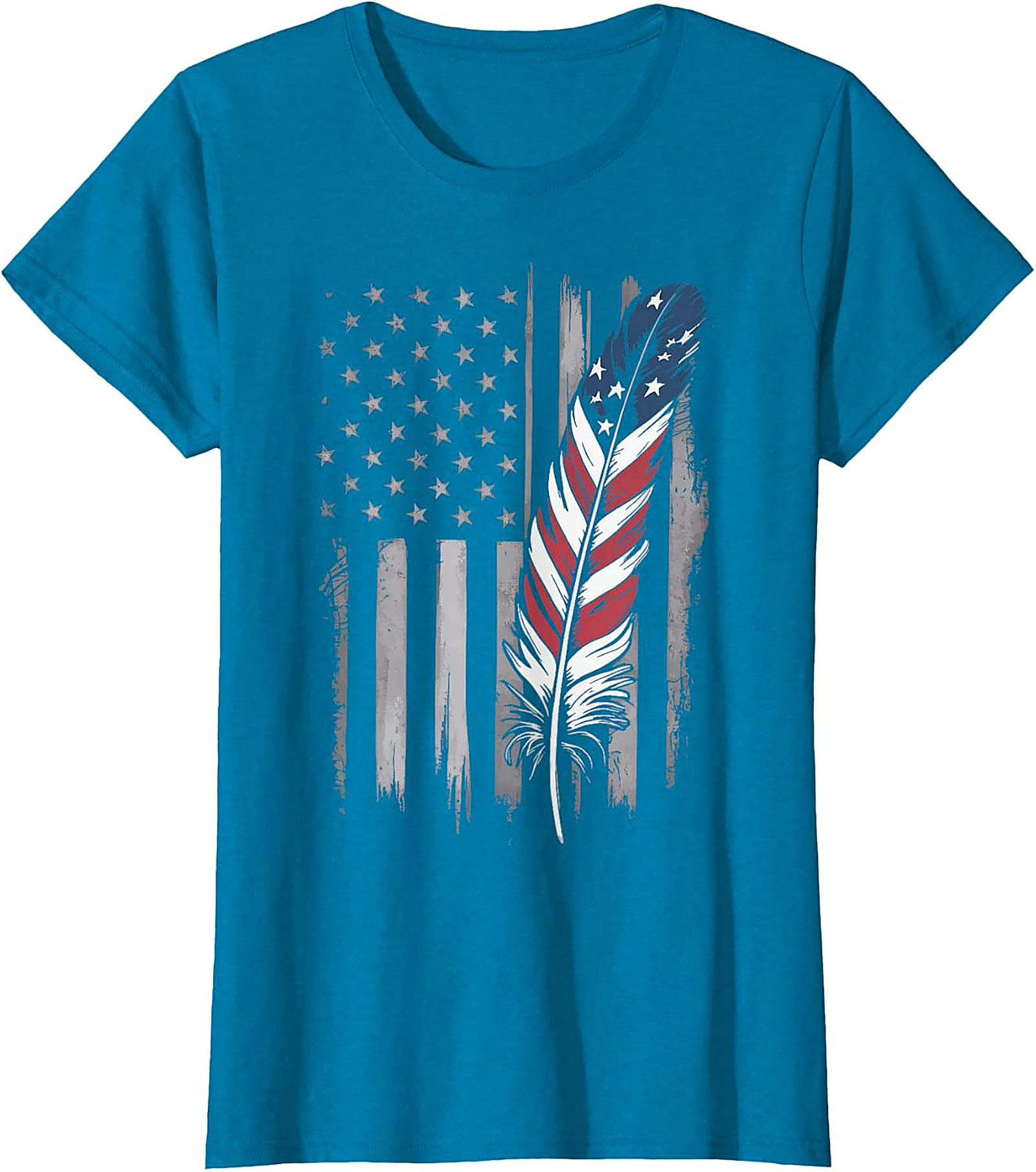 American Flag Feather T-Shirt Distressed Patriotic Tee