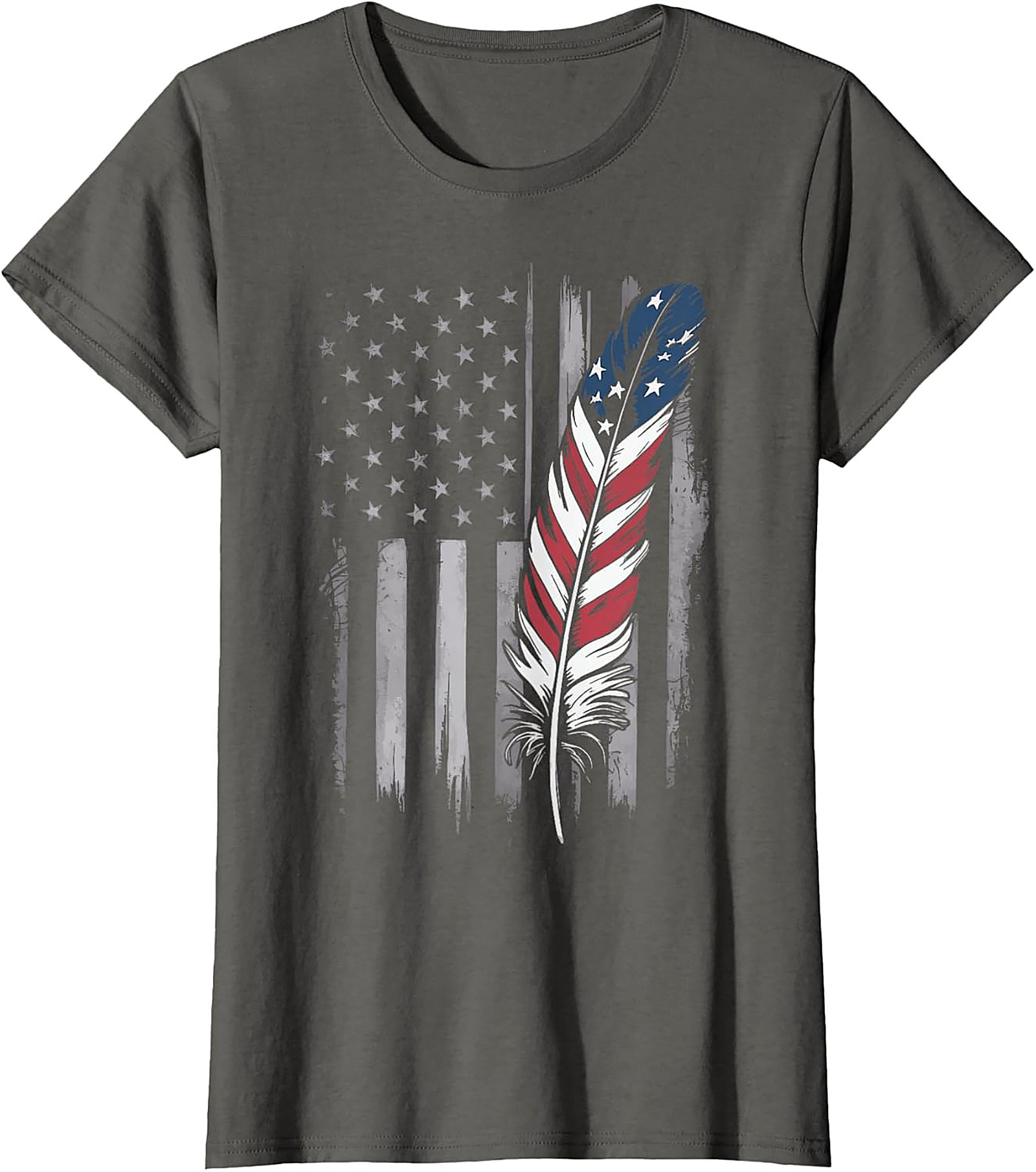 American Flag Feather T-Shirt Distressed Patriotic Tee
