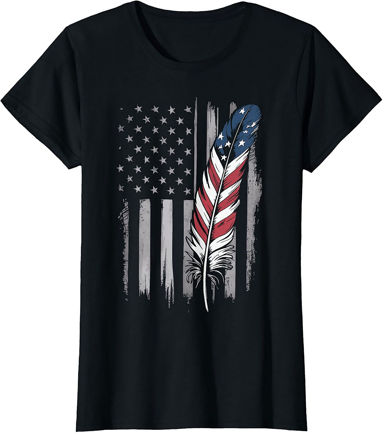 American Flag Feather T-Shirt Distressed Patriotic Tee
