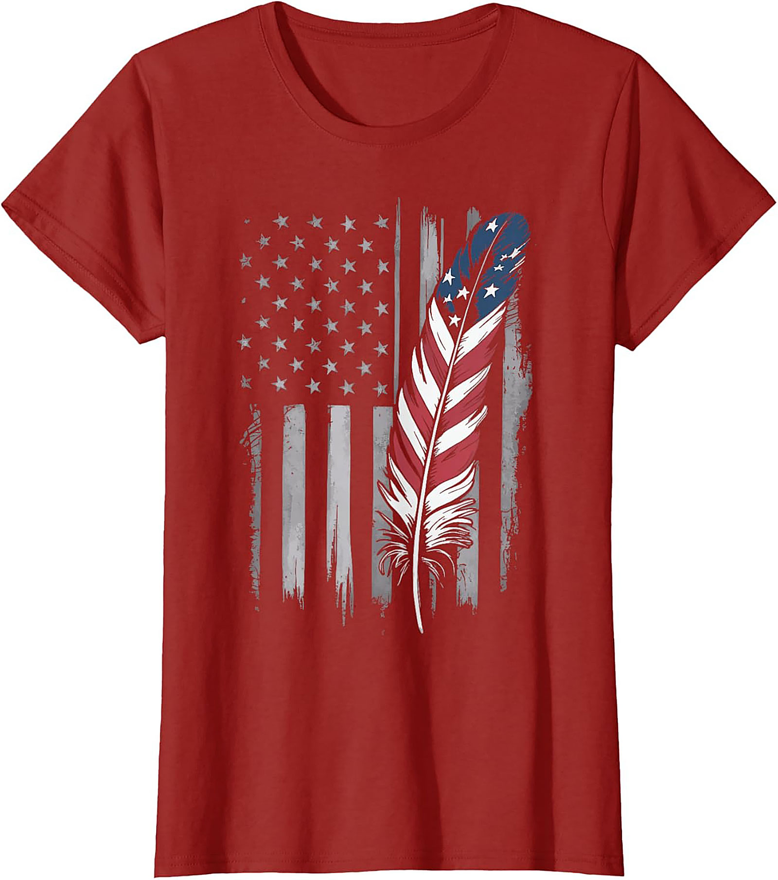 American Flag Feather T-Shirt Distressed Patriotic Tee