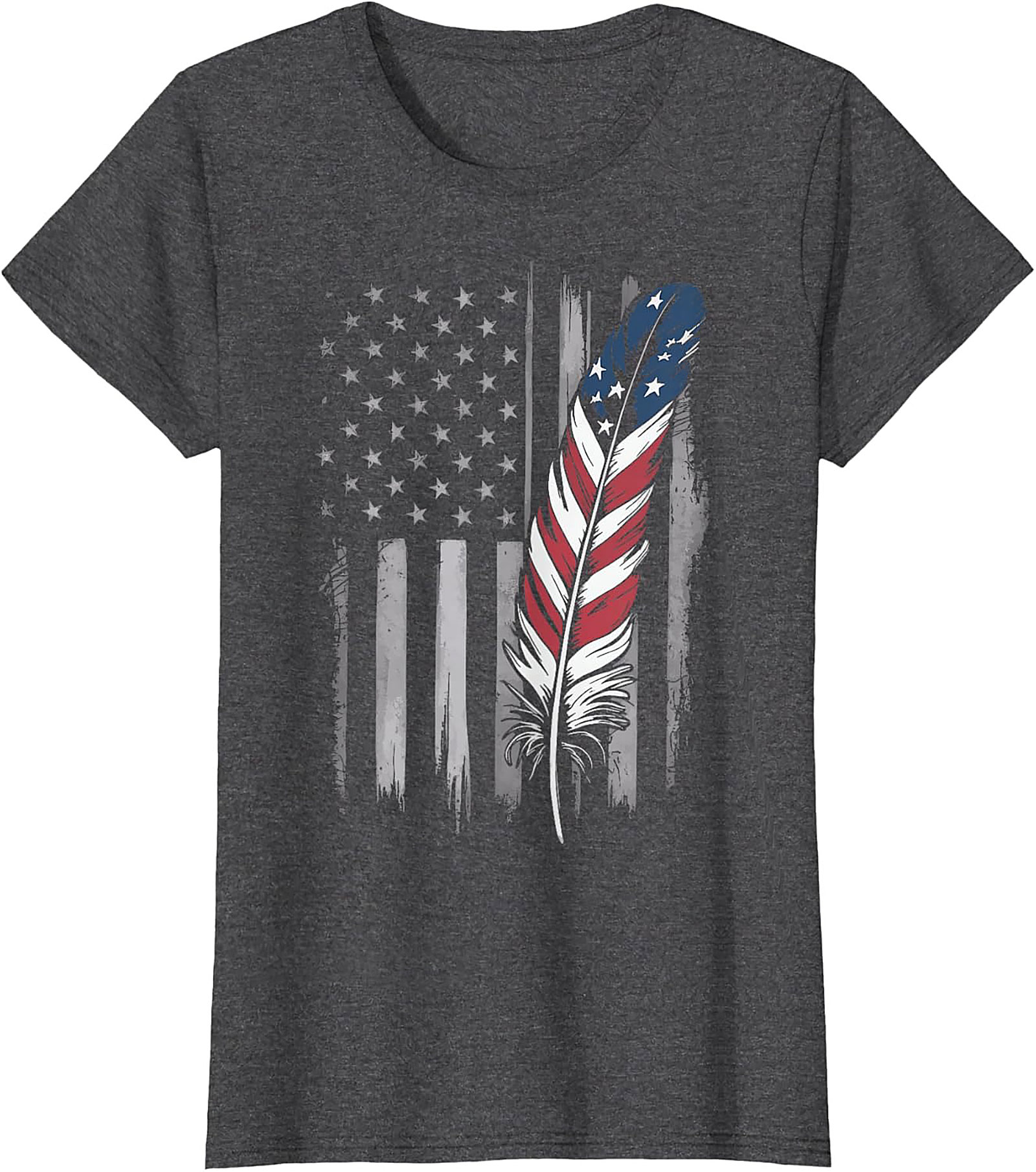 American Flag Feather T-Shirt Distressed Patriotic Tee