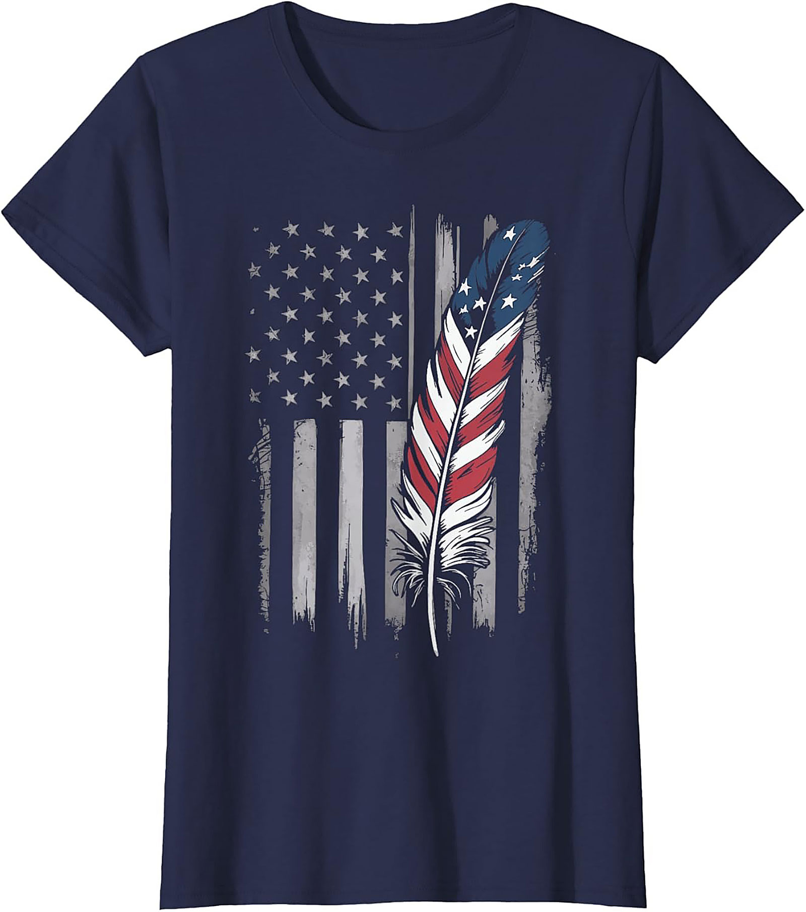 American Flag Feather T-Shirt Distressed Patriotic Tee