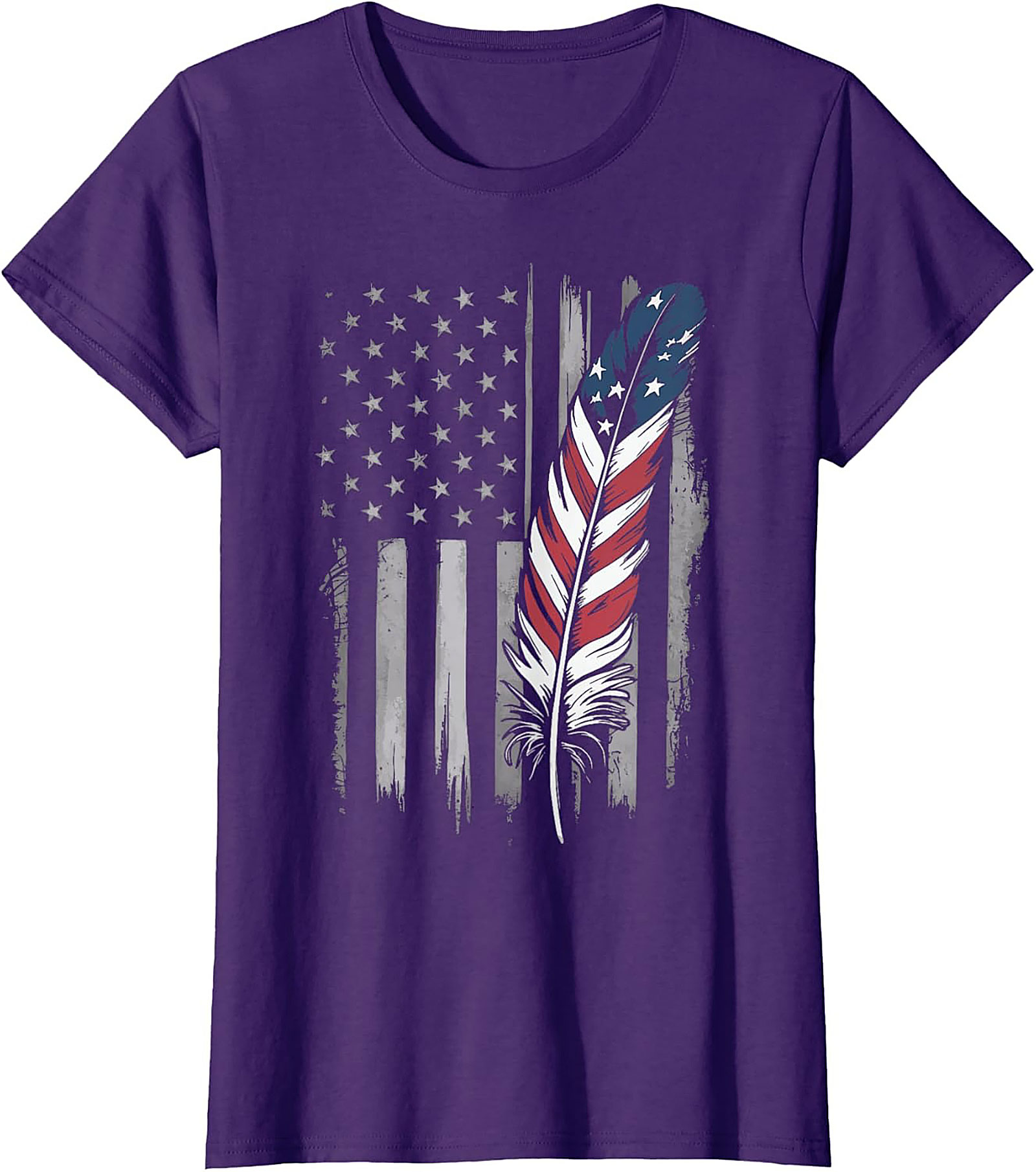 American Flag Feather T-Shirt Distressed Patriotic Tee