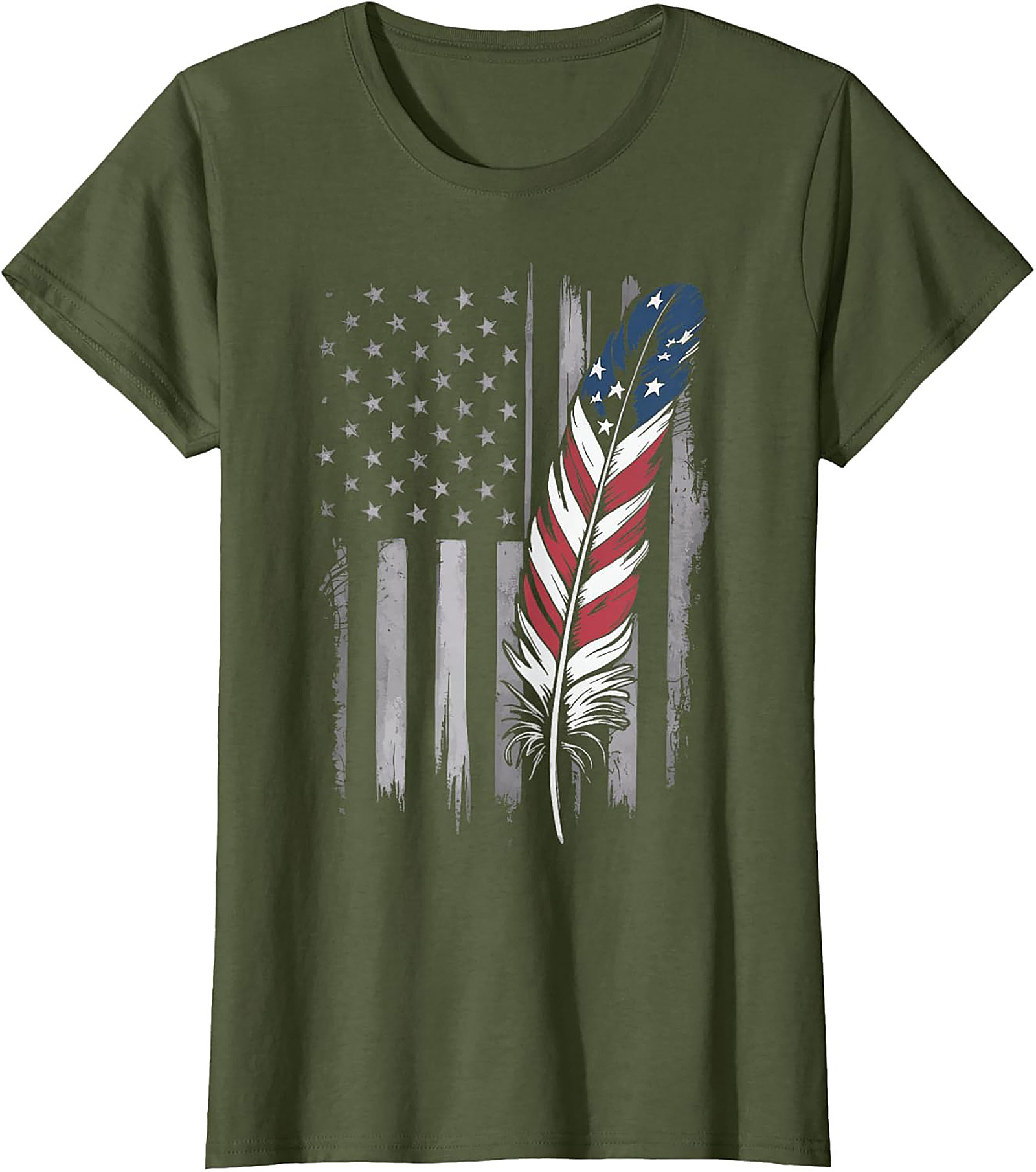 American Flag Feather T-Shirt Distressed Patriotic Tee